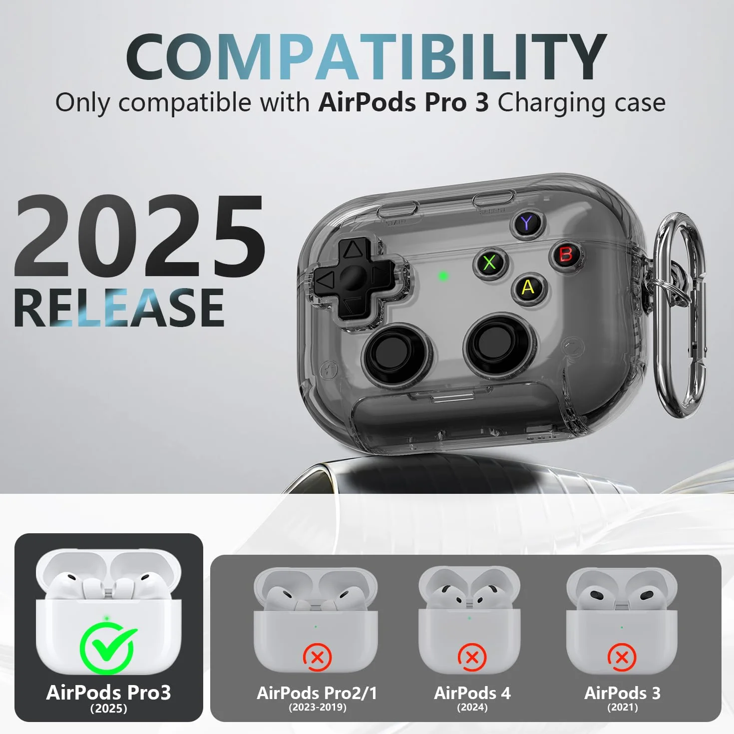 Étui rigide transparent RFUNGUANGO pour AirPods Pro 3 avec verrou et kit de nettoyage