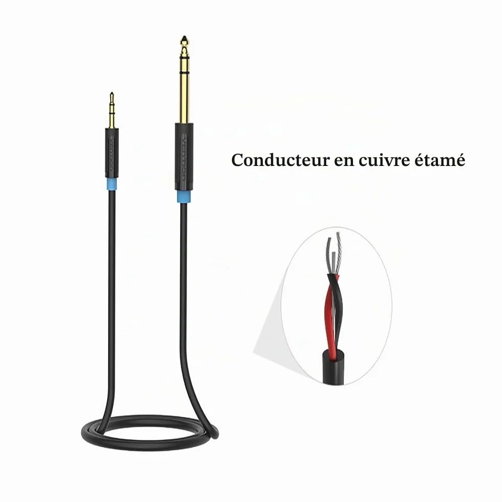 VENTION Câble Audio 3.5mm vers 6.35mm Stéréo Jack, Câble Jack TRS 6.35 Mâle vers 3.5 Mâle pour Guitare, Haut Parleurs, Table de Mixage, Amplificateurs Cinéma Maison (0.5m/1.6ft)