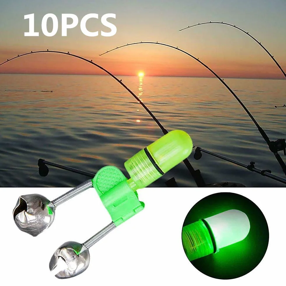 Cloche de Pêche LED 10 Pièces Accessoire de Pêche de Nuit avec Anneau Morsure