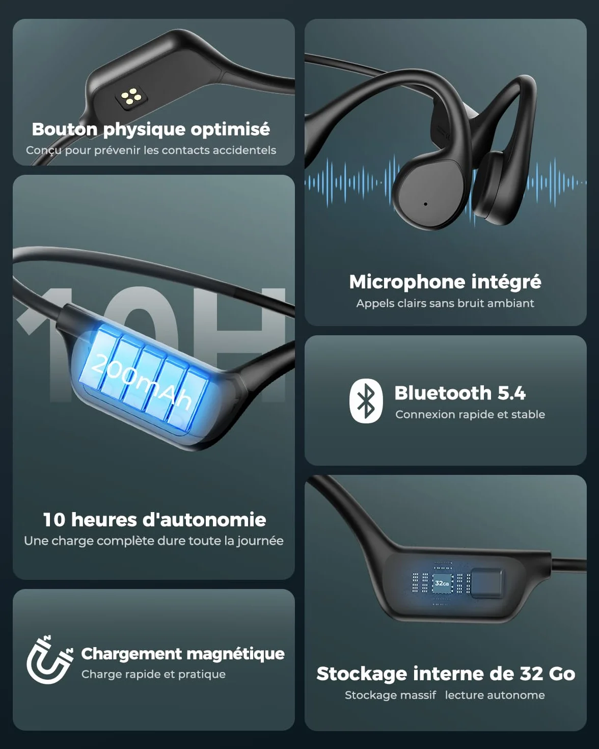 Casque Conduction Osseuse Bluetooth 5.4, Mémoire MP3 32G Intégrée, Lecteur MP3 Étanche IPX8, 10 Heures de Jeu, Écouteur Natation sans Fil pour la Natation, Sport