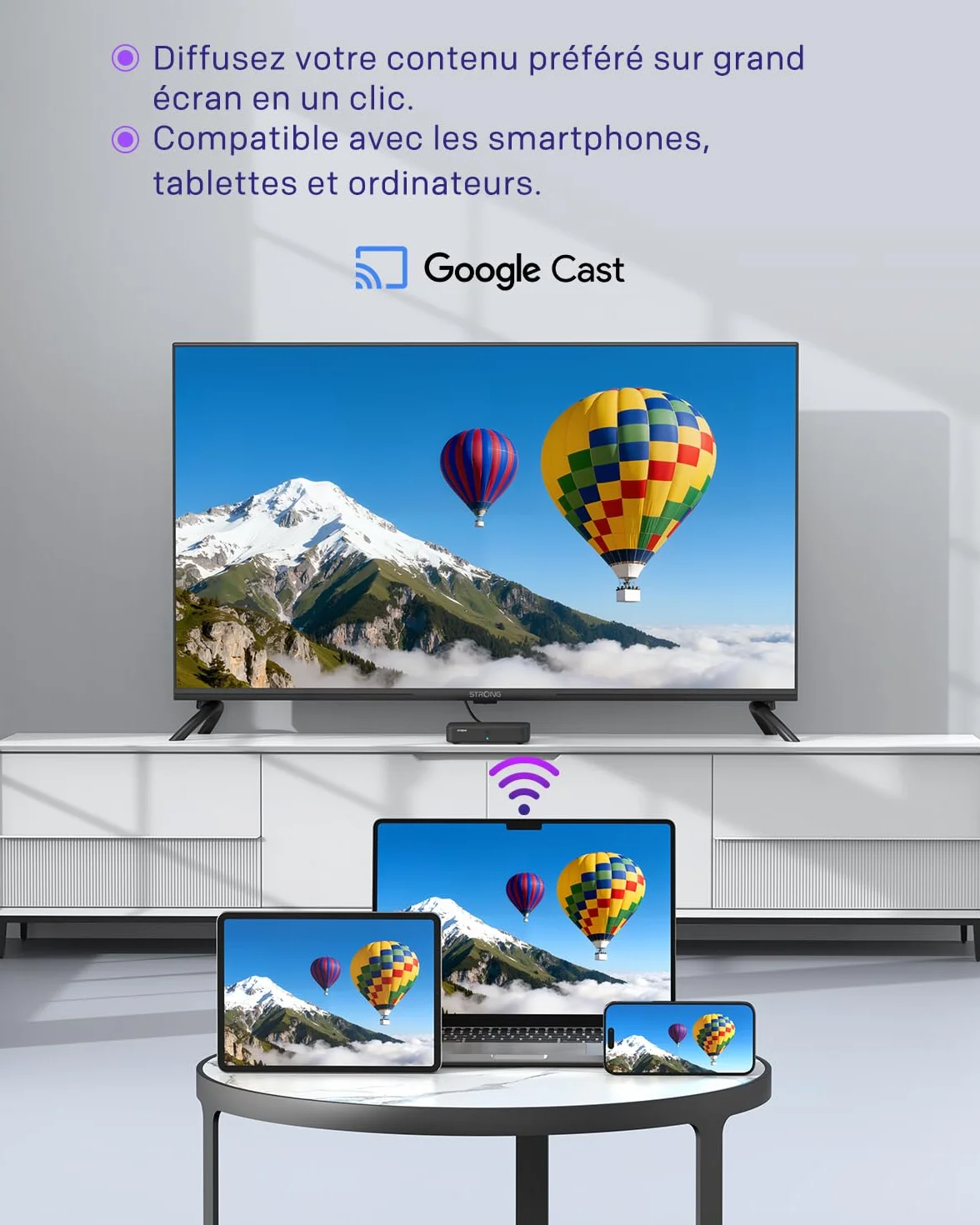 STRONG SRT420 Streaming Box Android TV 4K avec Port Ethernet, DVB-T2, 2GB RAM + 8GB Stockage, Chromecast Intégré, WiFi, Assistant Google Vocal, HDR10+