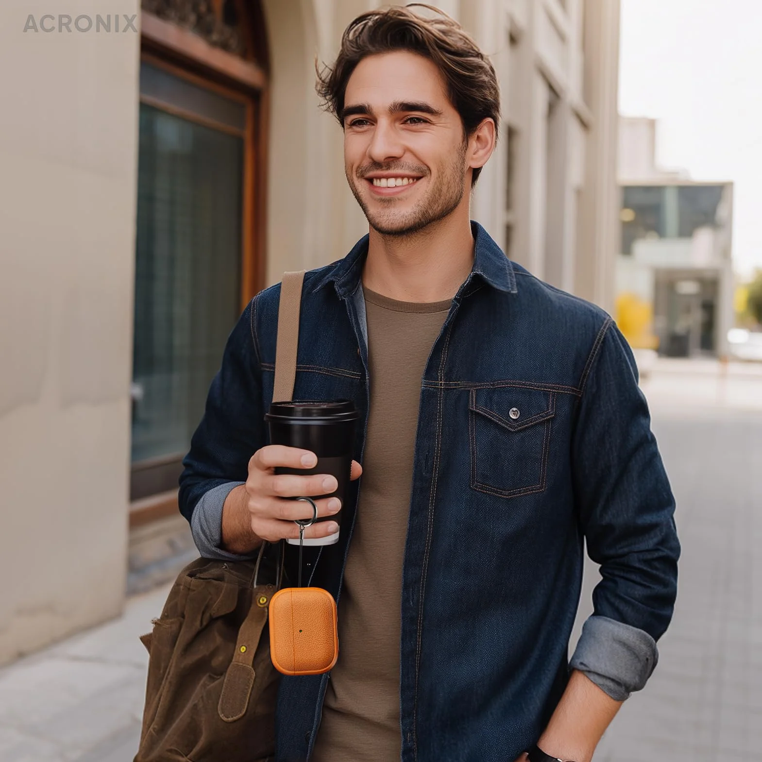 ACRONIX Coque TPU Imitation Cuir pour AirPods Pro 3 (2025) – Résistante aux Rayures et à la Poussière, LED Visible à l'avant, Protection Antichoc, Dragonne et Outil de Démontage Inclu, Orange