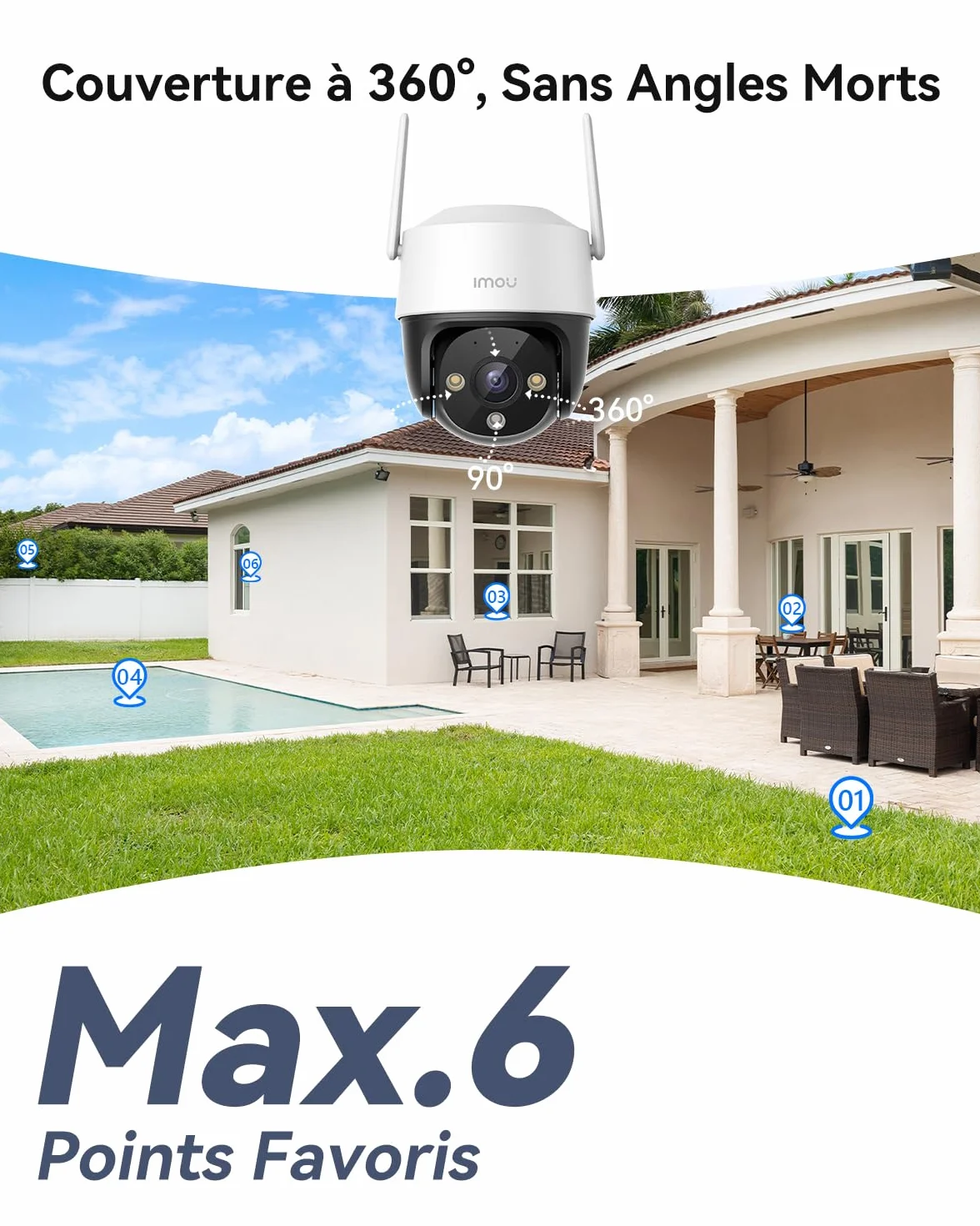 Imou 2K 3MP Caméra Surveillance WiFi Extérieure 360° Vision Nocturne Couleur 30M IP66
