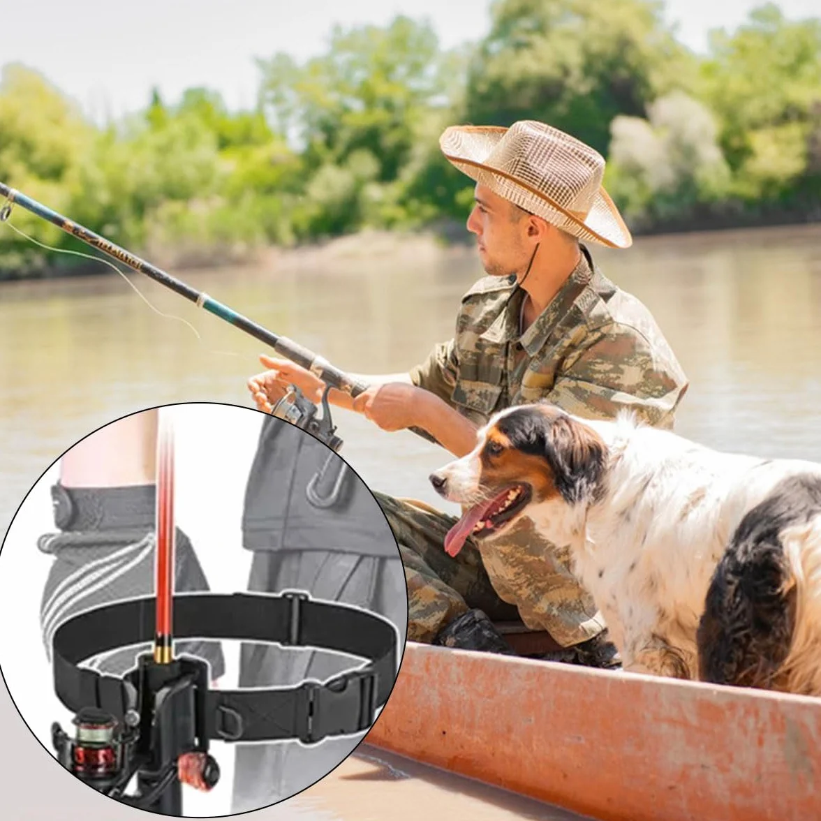 Ceinture de Pêche Réglable avec Anneaux en D, Support de Canne Portable
