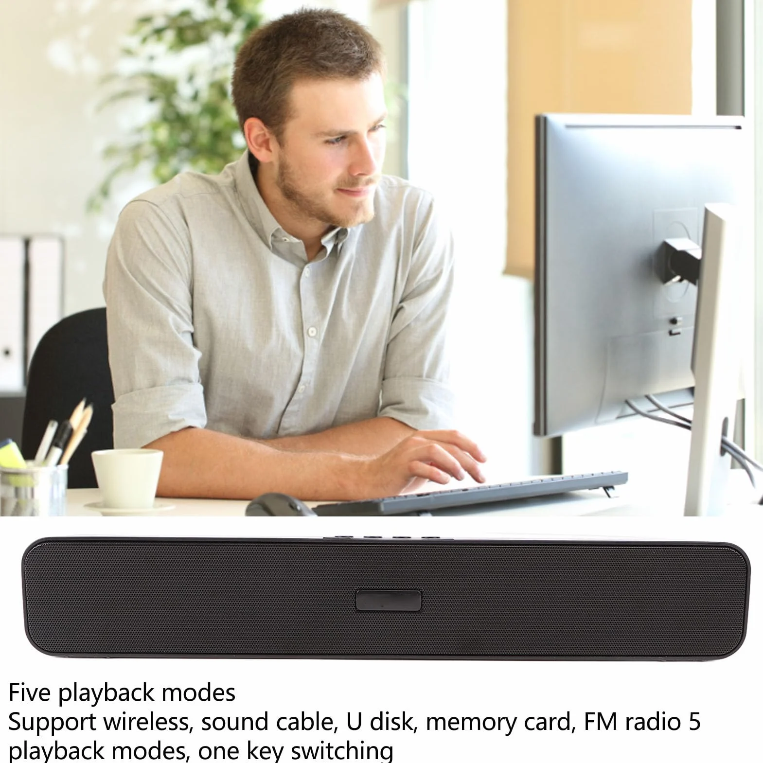 Barre de Son Bluetooth sans Fil, Haut-Parleur 4D HiFi 360° Surround avec Réduction du Bruit