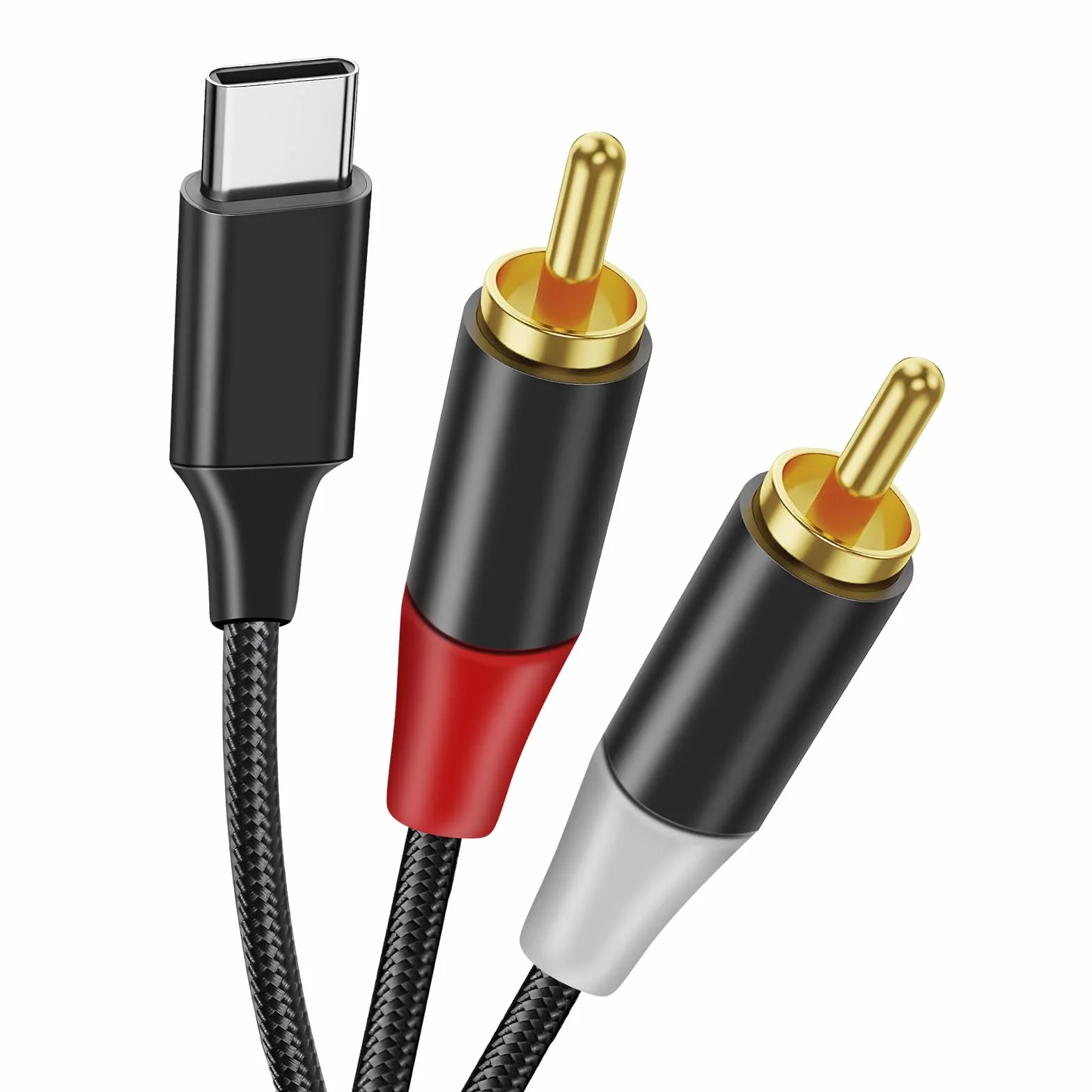 Câble 2 RCA USB C Audio Stéréo Adaptateur Type C Mâle vers 2RCA Mâle Y Auxiliaire Audio Câble Numérique Compatible avec Phone 15/Pad/Amplificateur/Home Cinéma/Enceinte/HDTV etc.