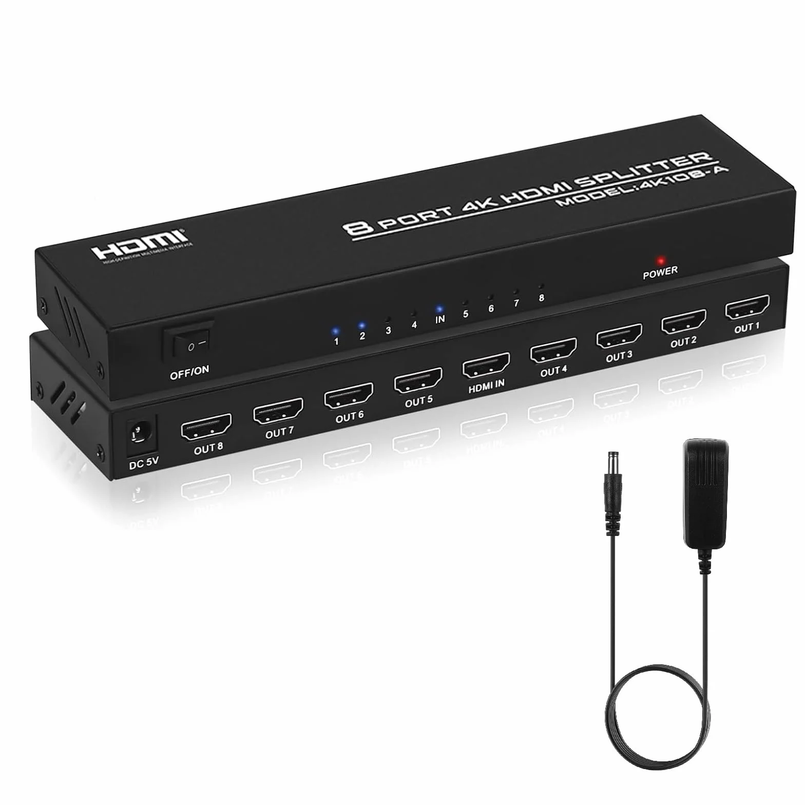 Répartiteur HDMI 1 entrée 8 sorties 4K Splitter Audio Vidéo avec Adaptateur Secteur