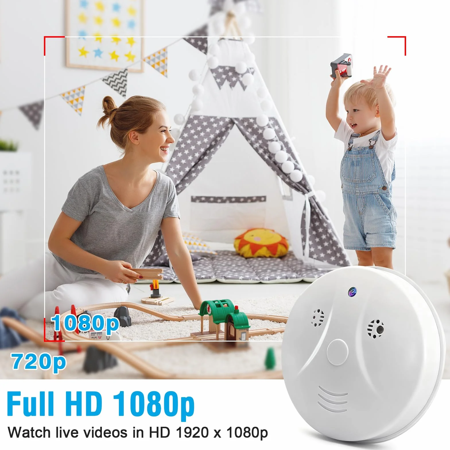 Caméra Cachée WiFi, 2,4/5G Mini Camera Espion sans Fil HD Détecteur de Fumée, HD 1080P Micro Camera Espion avec Vision Nocturne/Détection de Mouvement