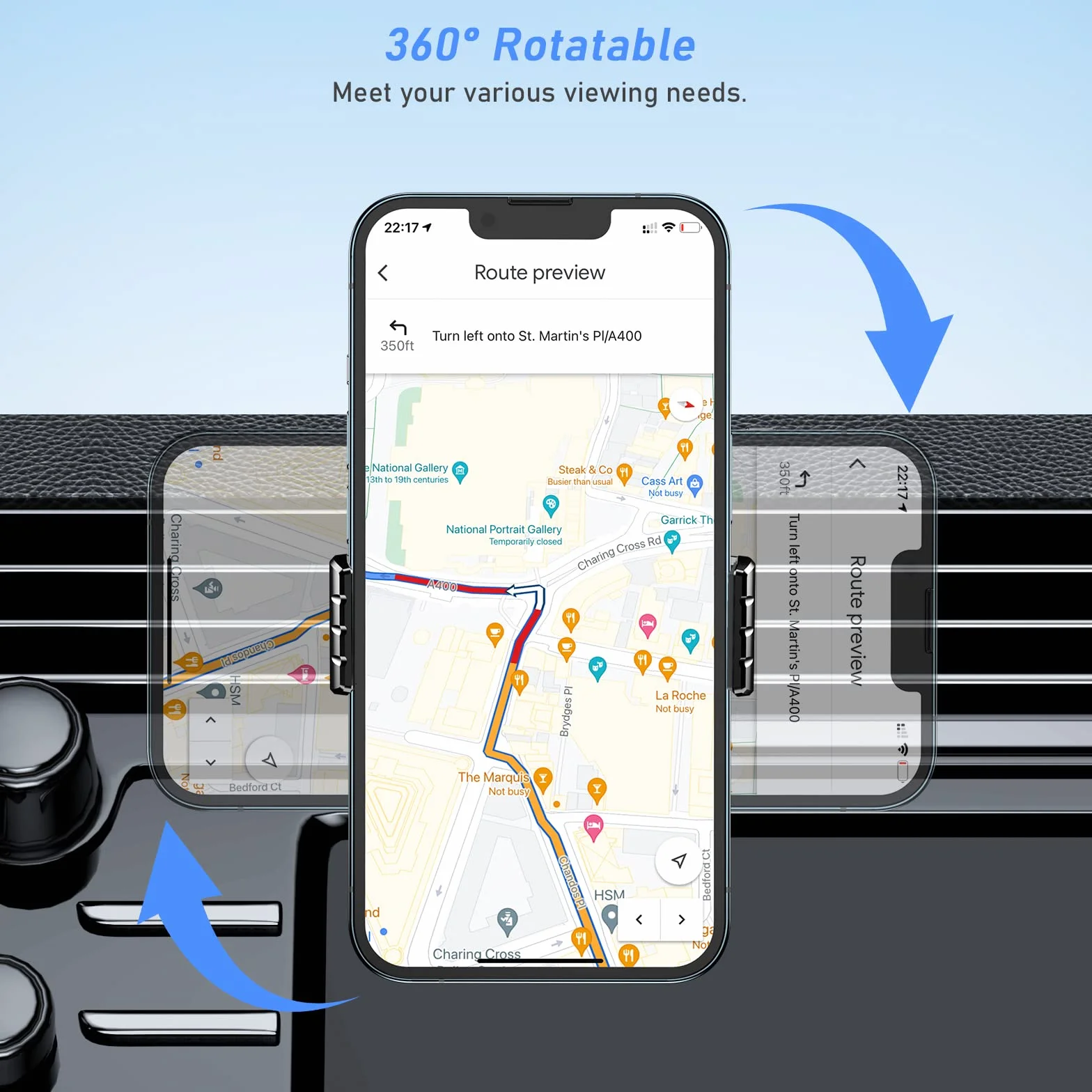 Blukar Support Téléphone Voiture, Porte Telephone Voiture Grille d'aération Support Ventilation, Super Solide Facilité d'utilisation 360°Rotation Compatible avec iPhone 17/16/15 et 4.7-6.7" Smartphone
