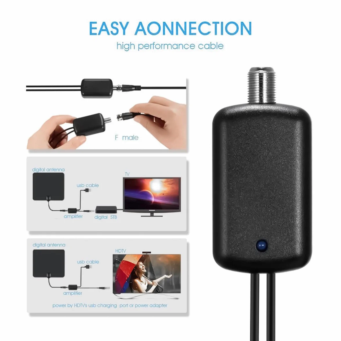 Amplificateur d'antenne TV 25 DB HD Booster Signal Intérieur avec USB