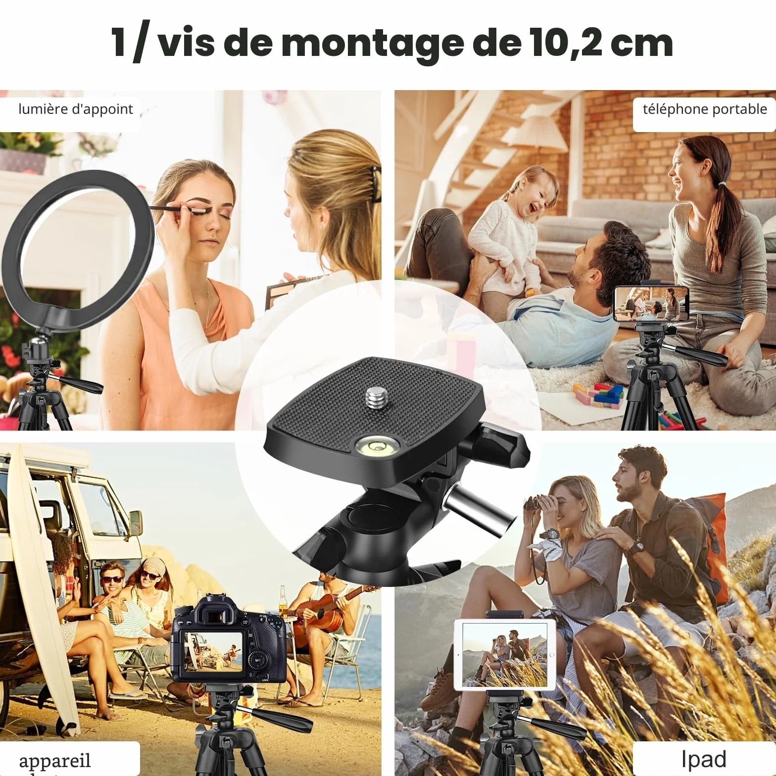 CAMBOFOTO Trépied Léger de 135 cm pour Téléphone, avec Support de Téléphone, Compatible avec iPhone et Autres Smartphones Android, Les Reflex Numériques et Les Cameras sans Miroir