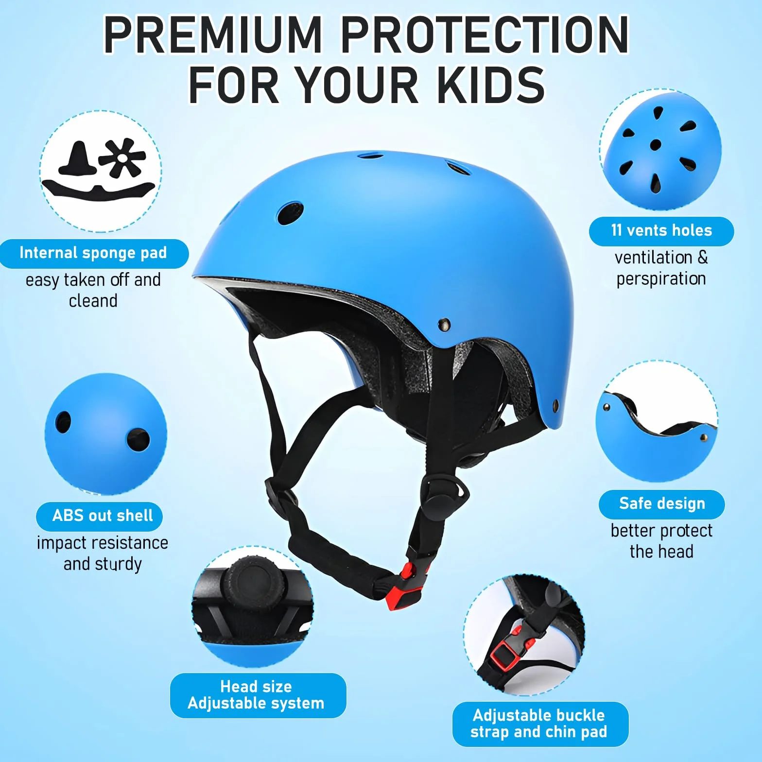 Casque de vélo pour enfants avec genouillères coudières protège-poignets réglables bleu