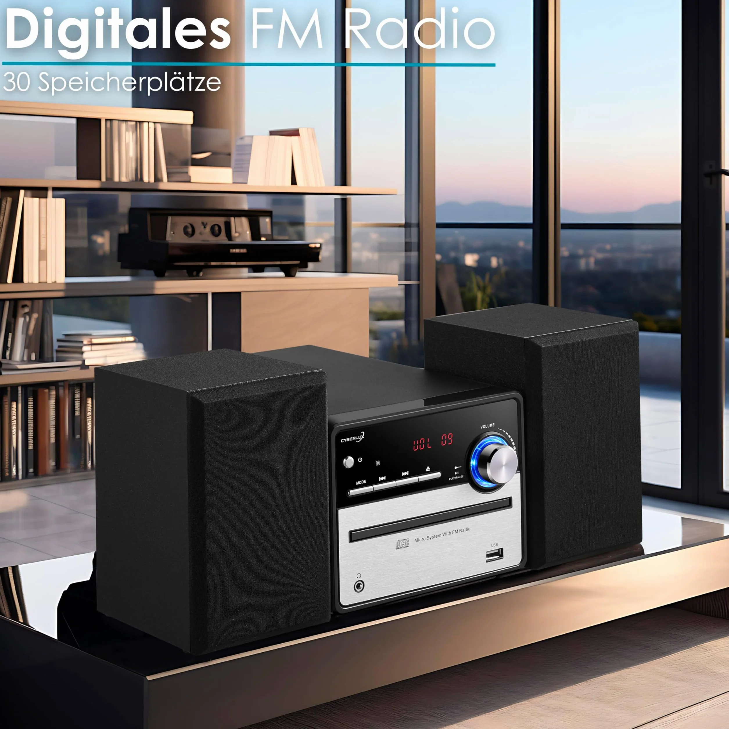 Mini chaîne HiFi rétro avec radio FM, CD/MP3, USB et sortie ligne