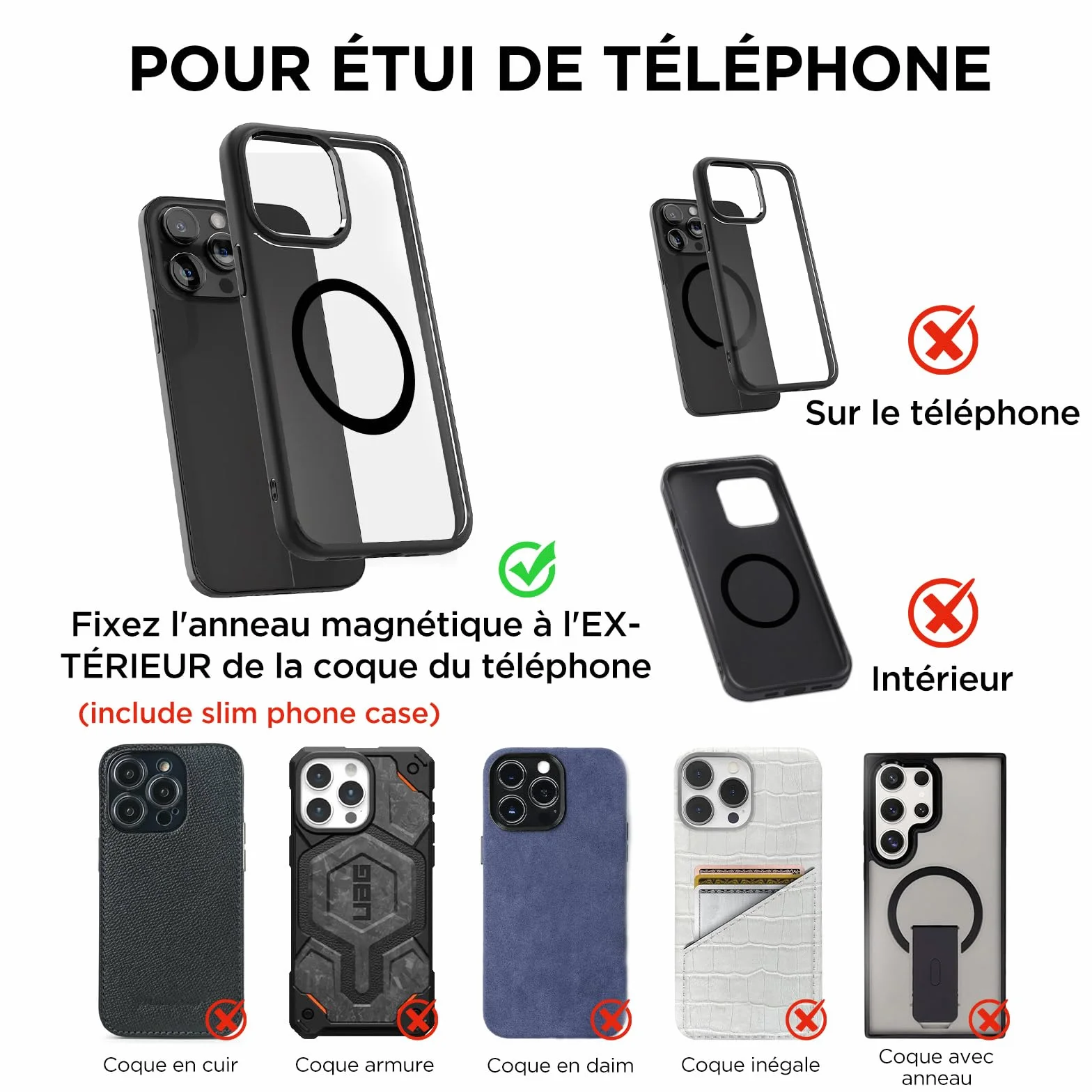 MSXTTLY Support Telephone Voiture pour Magsafe Support Telephone Voiture Magnétique, Rotation 360 Portable Aimanté Voiture pour iPhone 17 Pro Max 16-12 et Android, Vmag-S1 Noir