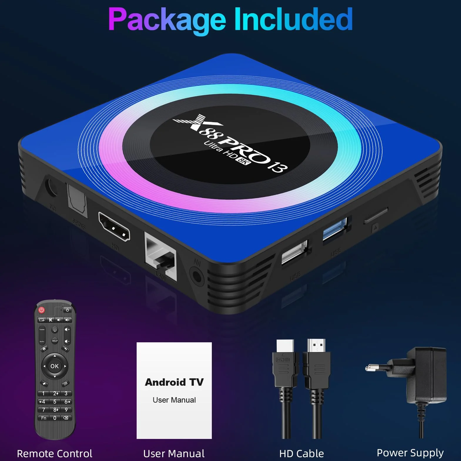 Android 13.0 TV Box, Smart TV Box 2GB RAM 16GB ROM RK3528 Quad-Core 64bit Cortex-A53 GPU Mali 450 MP2, Boitier TV Support 8K Ultra HD WiFi 2.4/5.0GHz