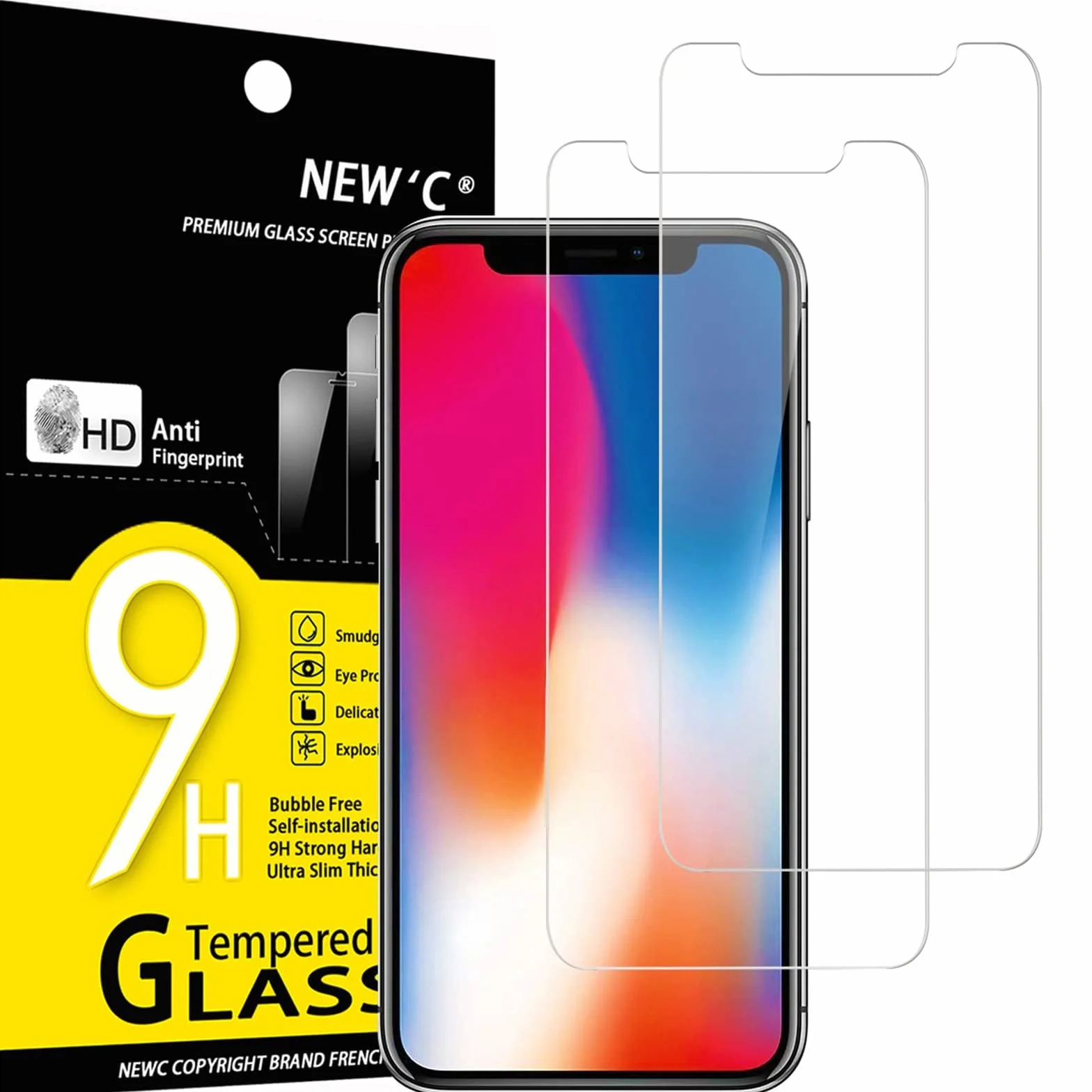 NEW'C Lot de 2, Verre Trempé pour iPhone 11 Pro et iPhone X et iPhone XS (5,8 Pouces), Film Protection écran sans Bulles d'air Ultra Résistant (0,33mm HD Ultra Transparent) Dureté 9H Glass