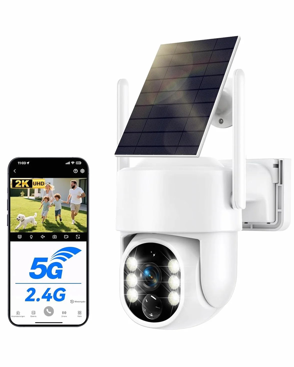 WESECUU Camera Surveillance WiFi Exterieure sans Fil Solaire 2.5K 4MP avec Panneau Solaire 5W, 360° PTZ, IP66
