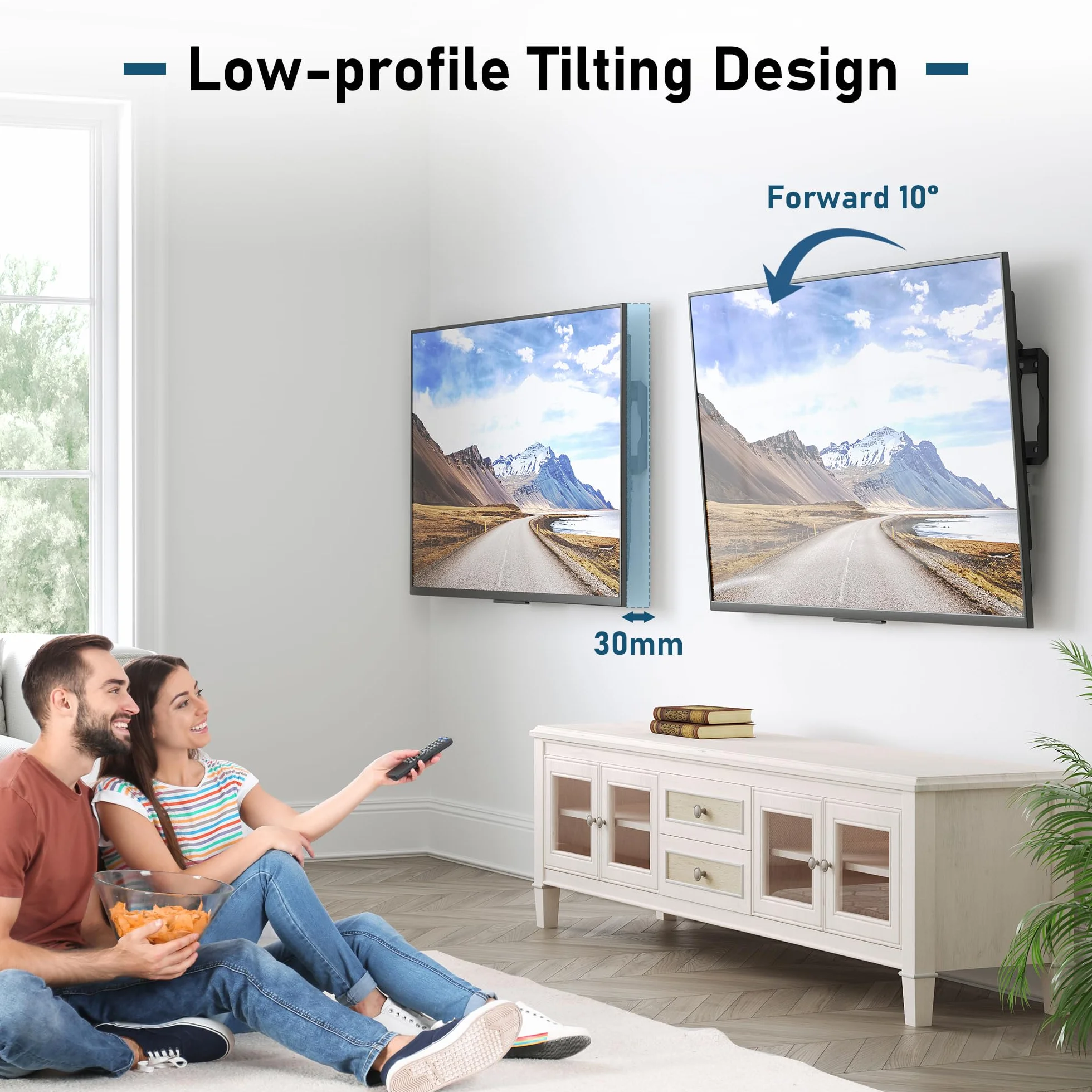 BONTEC Support Mural TV Universel Inclinable pour Écrans LCD/LED/OLED 26-65 Pouces, Fixation VESA 400x400mm, Support TV jusqu'à 55kg, Inclinaison 10°, Design Ultra-Slim avec Niveau à Bulle Inclus