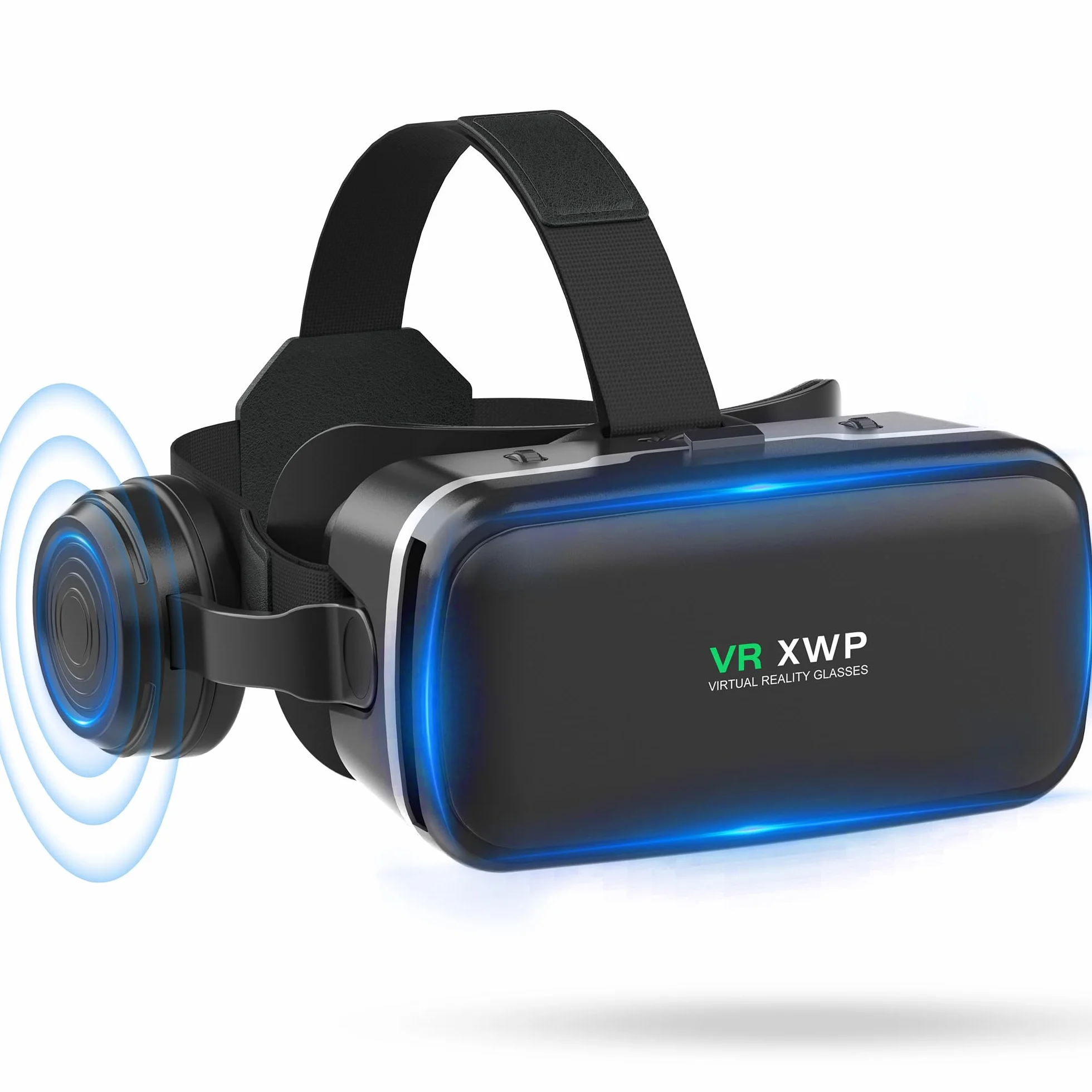 XWP Casque VR 3D avec Écouteurs pour Téléphone Portable, Lentilles HD Anti-Bleu, pour iPhone&Android (4,7–6,8")