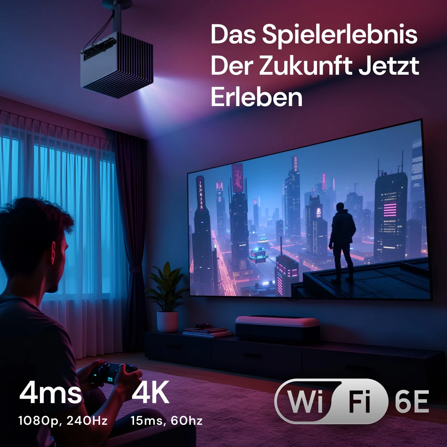 Valerion StreamMaster Plus2 vidéoprojecteur laser 4K + écran de projection motorisé de 120 pouces, 2000 lumens ISO, HDR10, certifié IMAX Enhanced, Dolby Vision et Atmos, latence ultra-faible de 4 ms p
