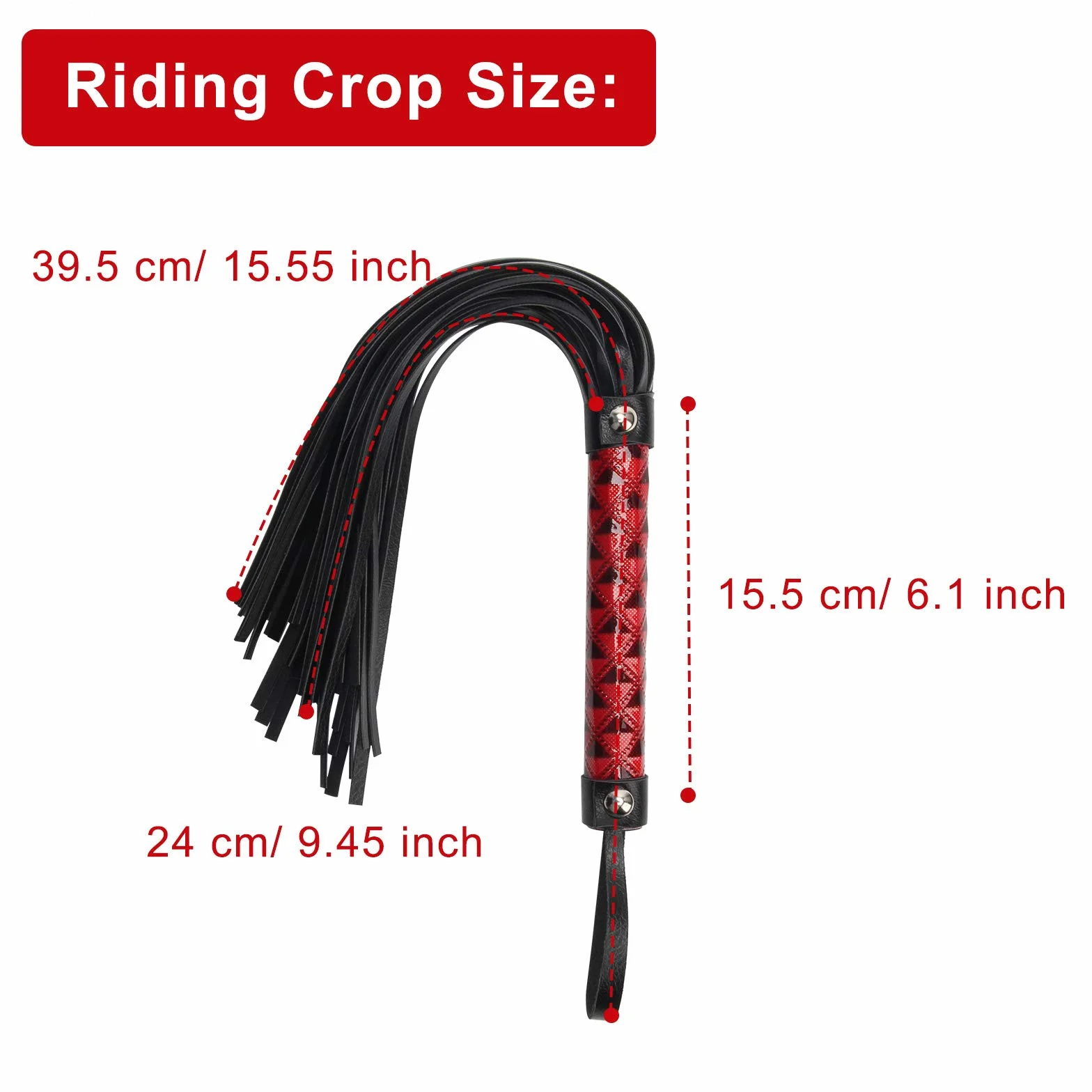Cravache d'équitation en cuir synthétique 39,5 cm noir pour cheval