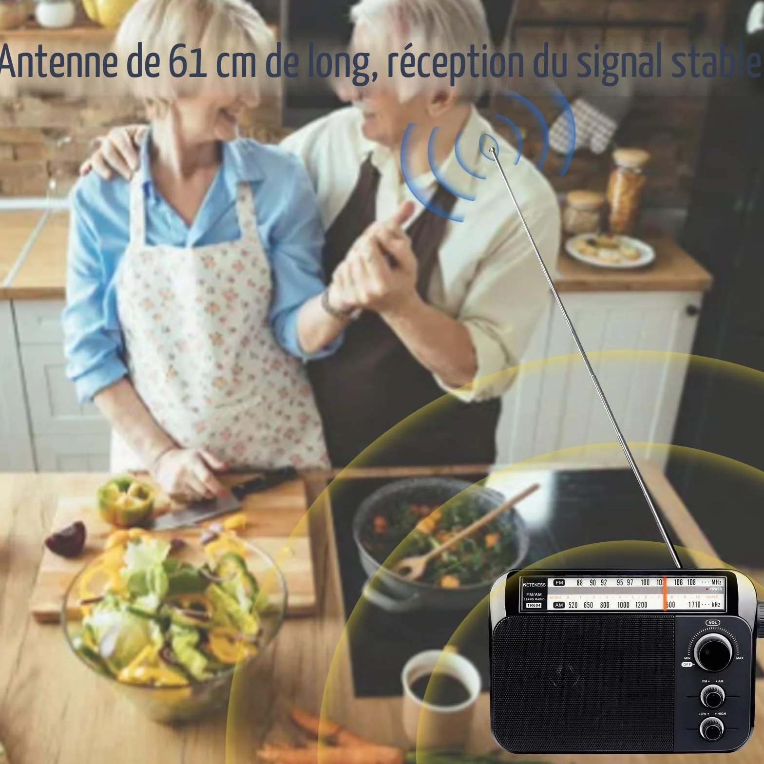Retekess TR604 Radio Portable FM, Poste Radio Pile et Secteur, Excellente Réception Antenne, Transistor, Enceinte, Prise Casque, Grand écran,en Cadeau, pour Personnes Âgées