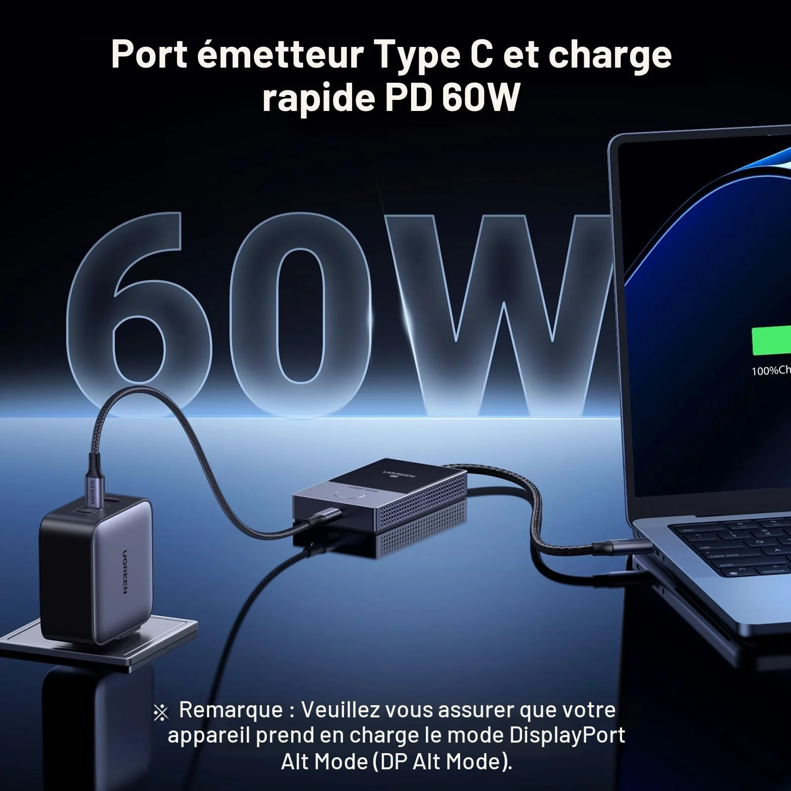 UGREEN Émetteur et Récepteur HDMI sans Fil USB C TX HDMI RX 1080P 60Hz 50M Plug Play 5G WiFi Transmission Transmetteur PD 60W Compatible avec iPhone 17 Pro Max Air 16 Macbook Air Pro iPad Moniteur