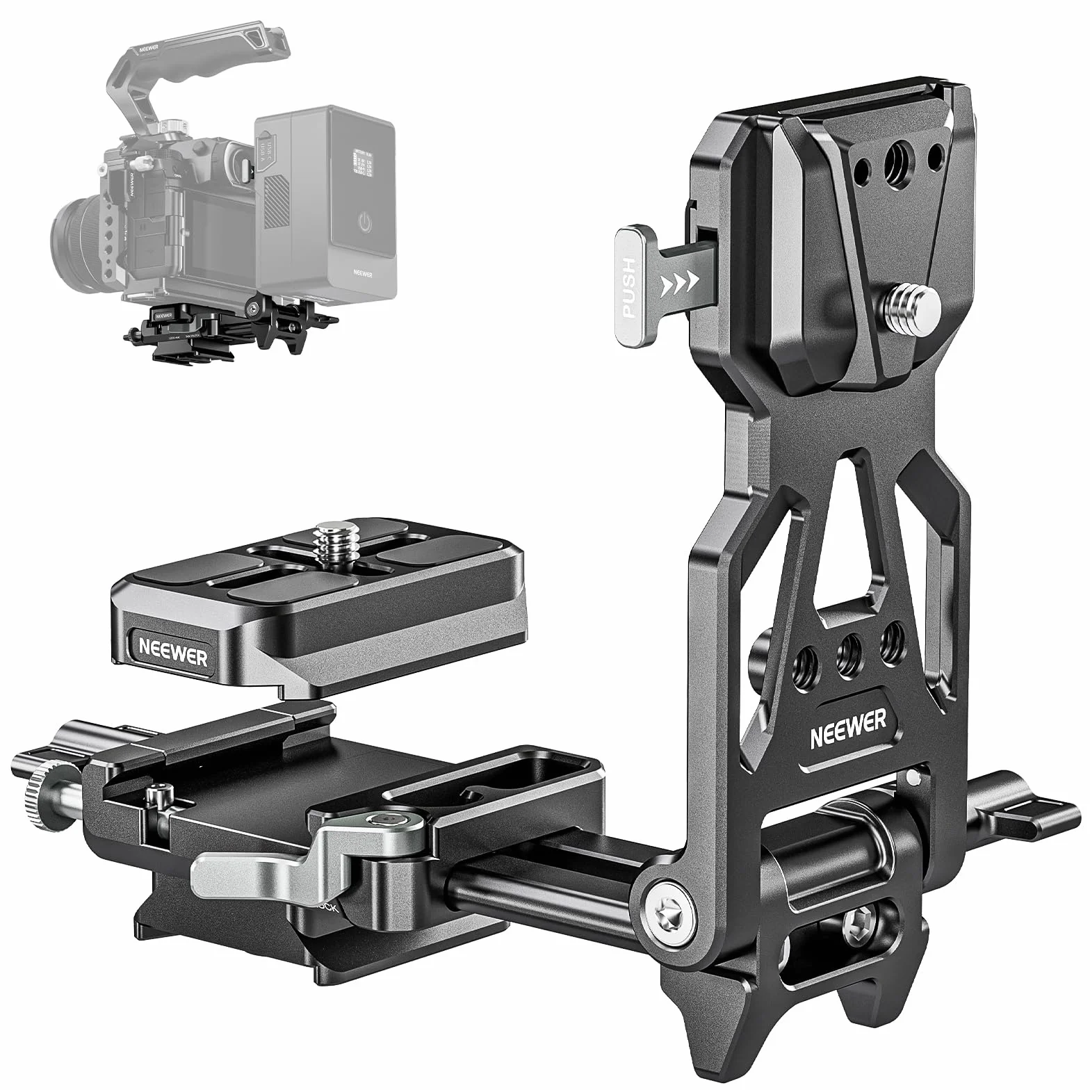 NEEWER Plaque Pliable pour Batterie V Mount et Plaque Base Type Arca Dégagement Rapide, Rig Vidéo Léger pour Caméra DSLR Compatible avec SmallRig Batterie V Mount DJI RS4 RS3 Stabilisateur, PS015 Pro