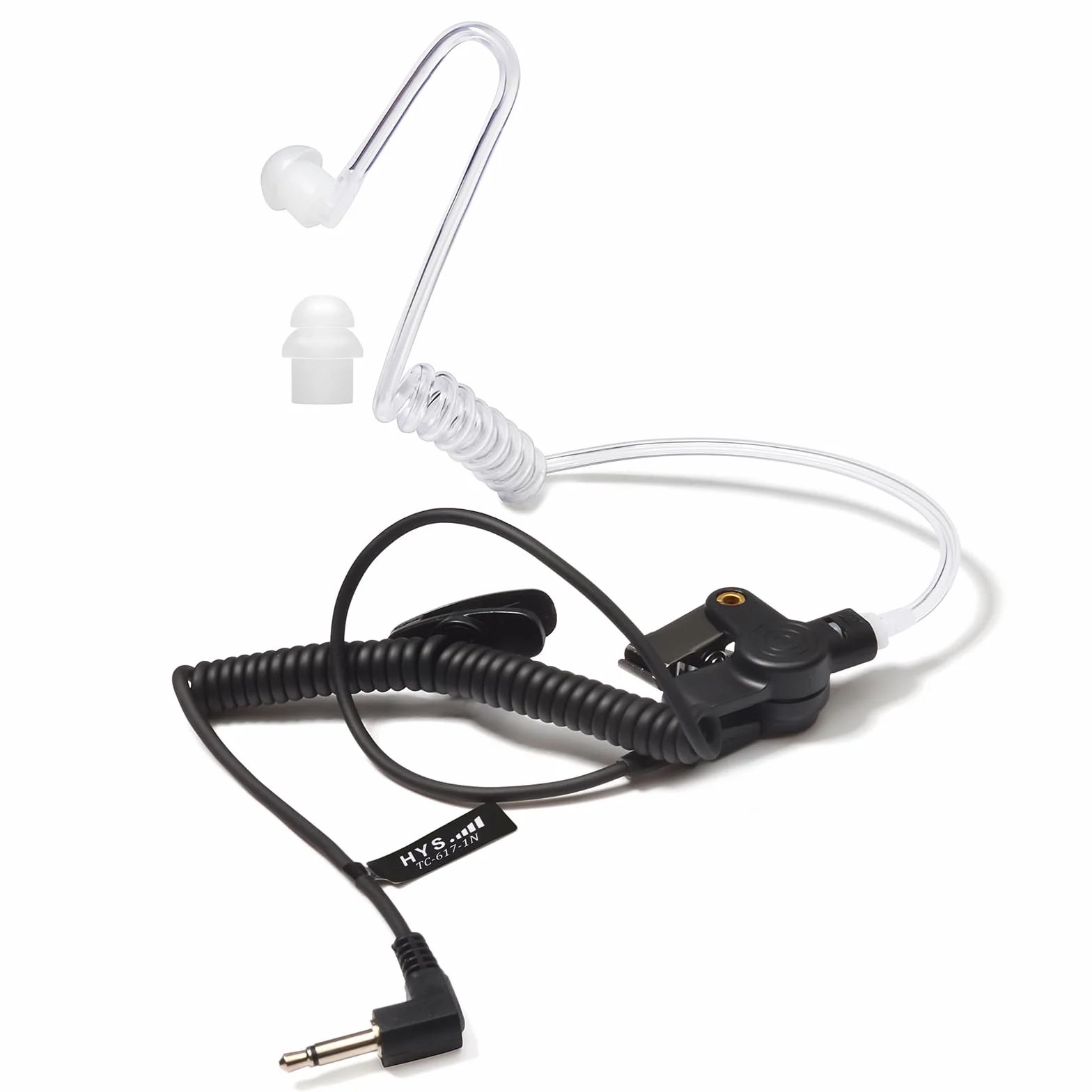 HYS Oreillette Écouteurs Intra-Auriculaires avec Tube Acoustique, 3,5 mm, Transparent, avec Clip de Fixation, Casque de sécurité pour Radio (Noir, écouteurs + 1 tête Champignon Plus Longue)