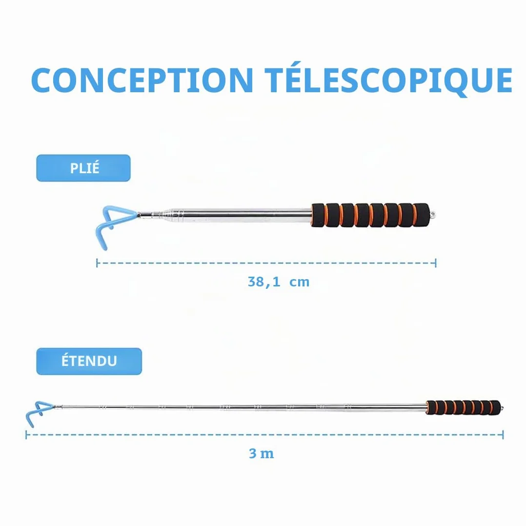Perche télescopique 3 m avec crochet pour disque