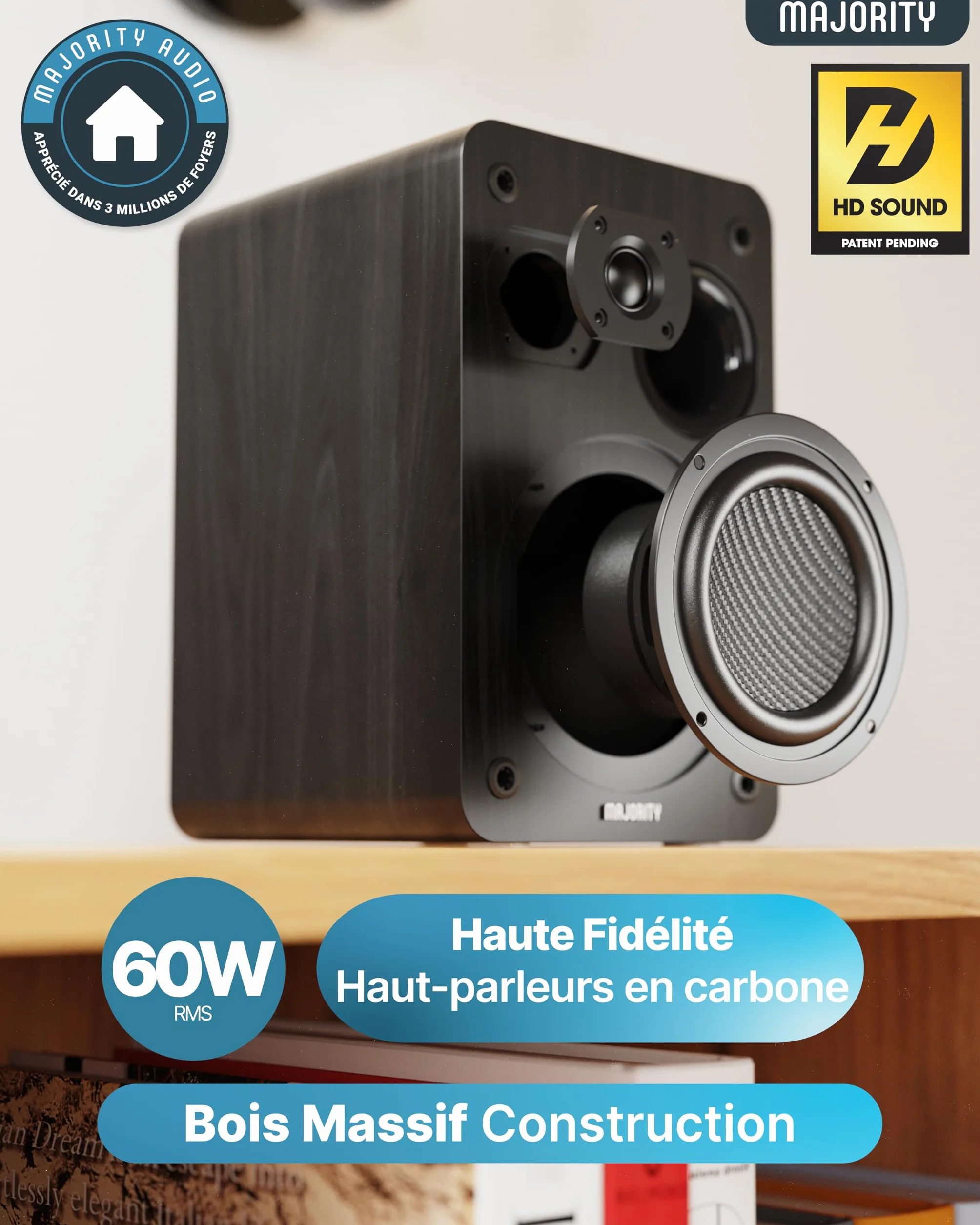 MAJORITY Homerton HiFi Bluetooth 5.3 Chaine HiFi Radio Internet | Radio Dab+ et FM | Lecteur CD Spotify Connect et Podcasts | Système Stéréo avec 60W Enceintes | Télécommande & l'application OKTIV