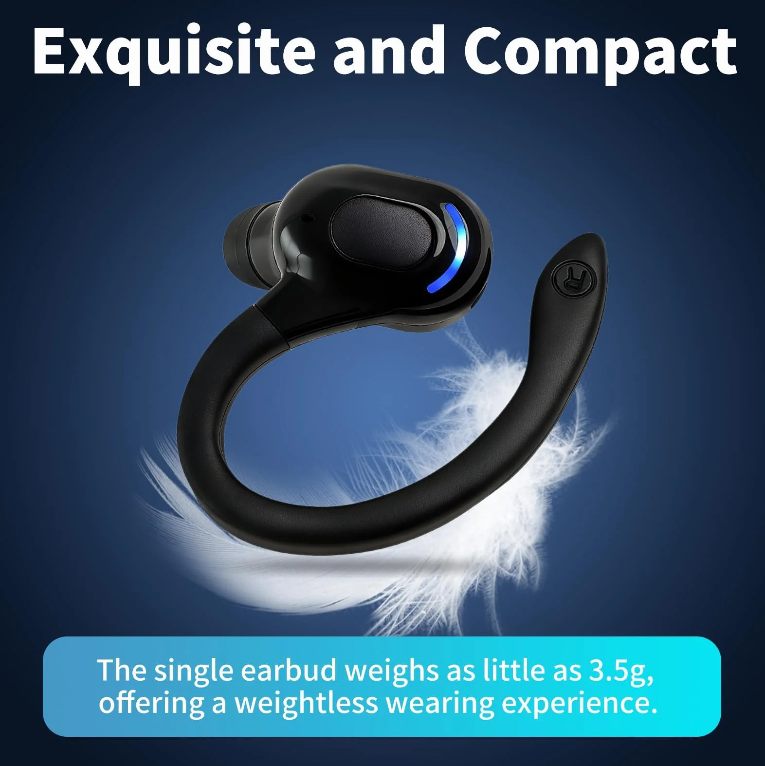 Oreillette Bluetooth sans Fil V5.2 Mono avec Micro Réduction de Bruit, Écouteur Tour d’Oreille 360° Confortable, 20h Autonomie, Charge Rapide 1,5h, Kit Main Libre Compatible avec iPhone Android PC