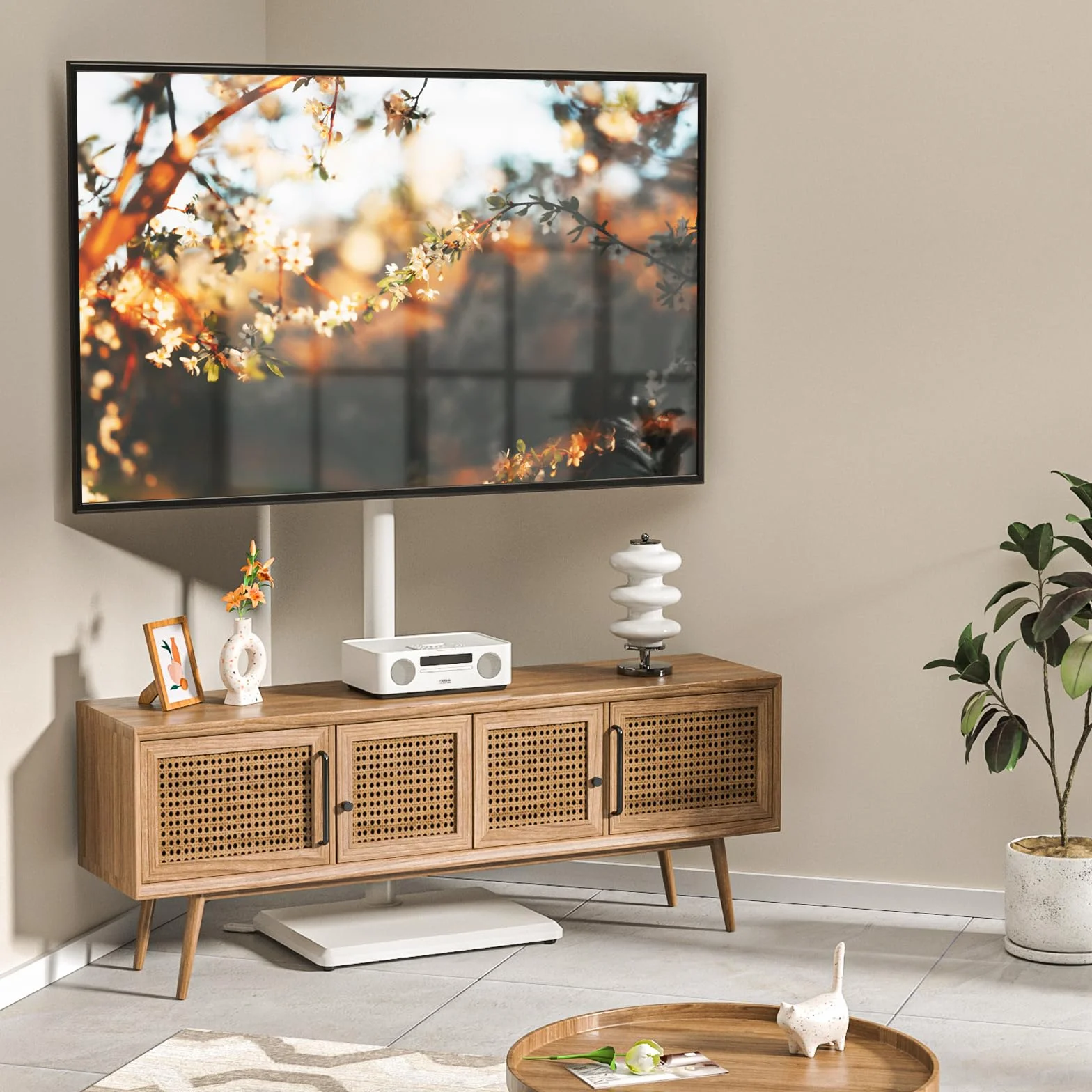 TVON Support TV au Sol pour Téléviseurs de 32 à 60 Pouces, Support TV Haut avec Pieds de Support, Support TVs d'angle Slim, Hauteur Réglable, Pivotant, Max VESA 400x400mm jusqu'à 40kg