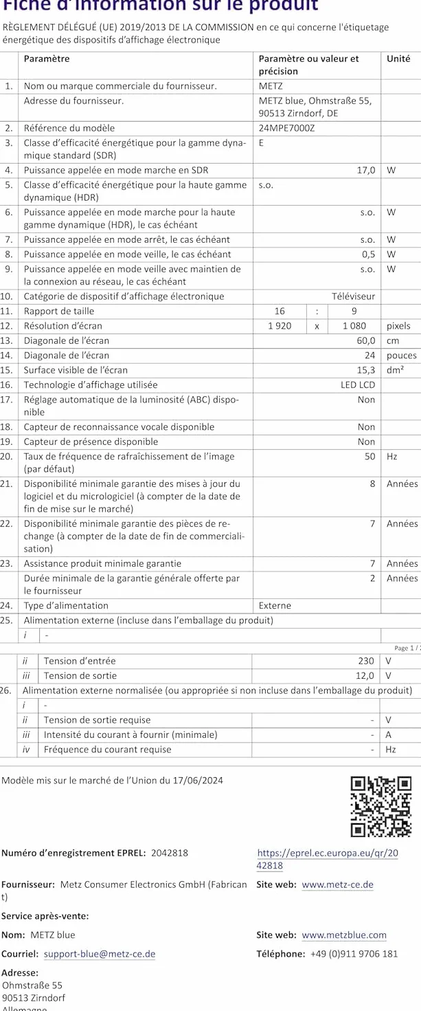 Metz TV Portable 24 Pouces (60 cm) Smart Google TV FHD avec Batterie Intégrée Poignée HDR 10 Chargeur Voiture 12V Ecran Anti-reflet Dolby Audio HDMI USB Bluetooth Wi-FI (24MPE7000 Blanc)
