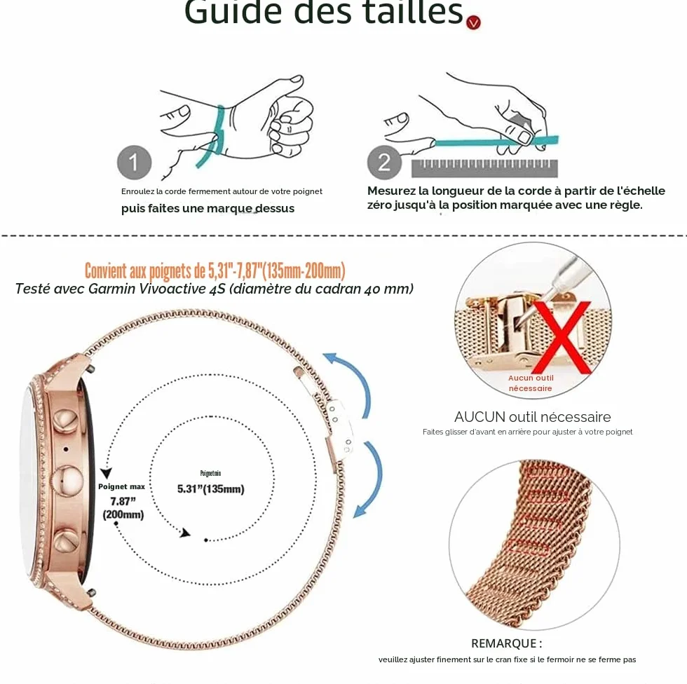 Aliwisdom bracelet de Montre 18mm pour Montre connectée, Smartwatch universelle Métal Acier Maille Bracelets de rechange de à libération Rapide pour Homme Femme (Or Rose, 18mm)