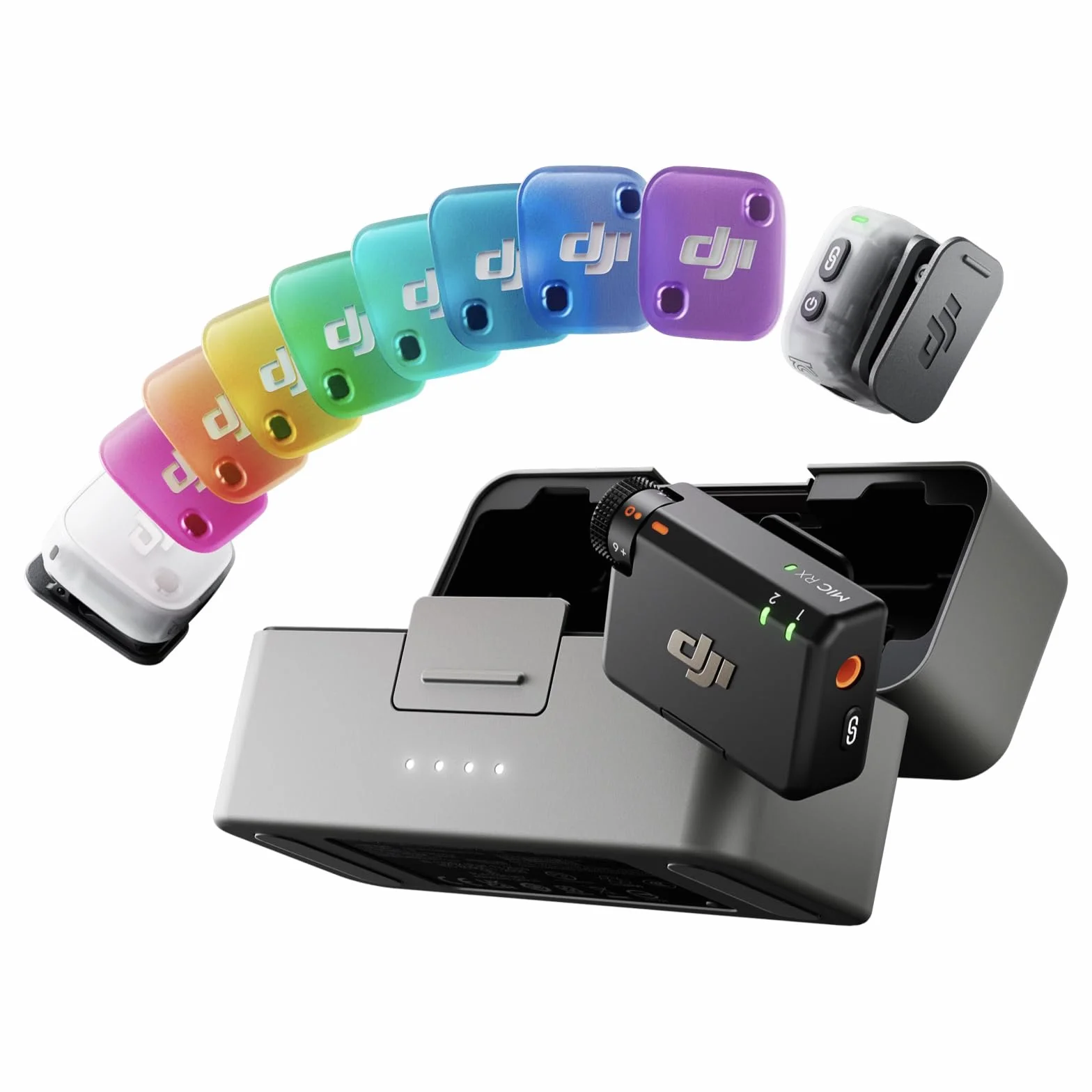 DJI Mic Mini 2 (2 TX + 1 RX Standard + boîtier de Recharge), Micro Cravate DJI, Micro sans Fil pour iPhone et Android/Appareil Photo/Tablette/PC, Transmission 400m, Cache magnétique Multicolore