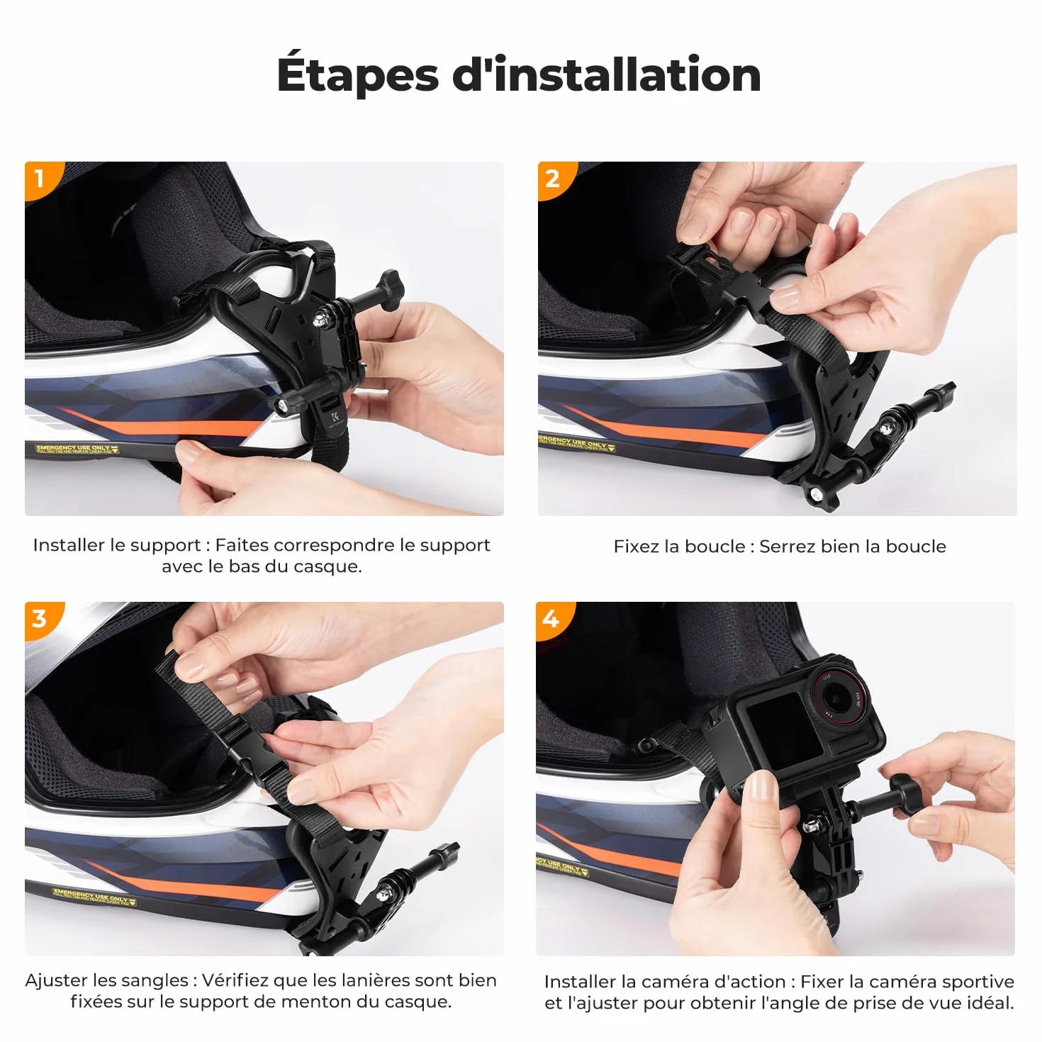 K&F CONCEPT Support de Casque de Moto pour Menton Compatible avec GoPro Hero 13/12/11/10/9/8/7, DJI Osmo Action 6/5 Pro/4/3/360, Insta360 Ace Pro/2/X5/X4/X3, AKASO, Base en Y, Silicone antidérapant