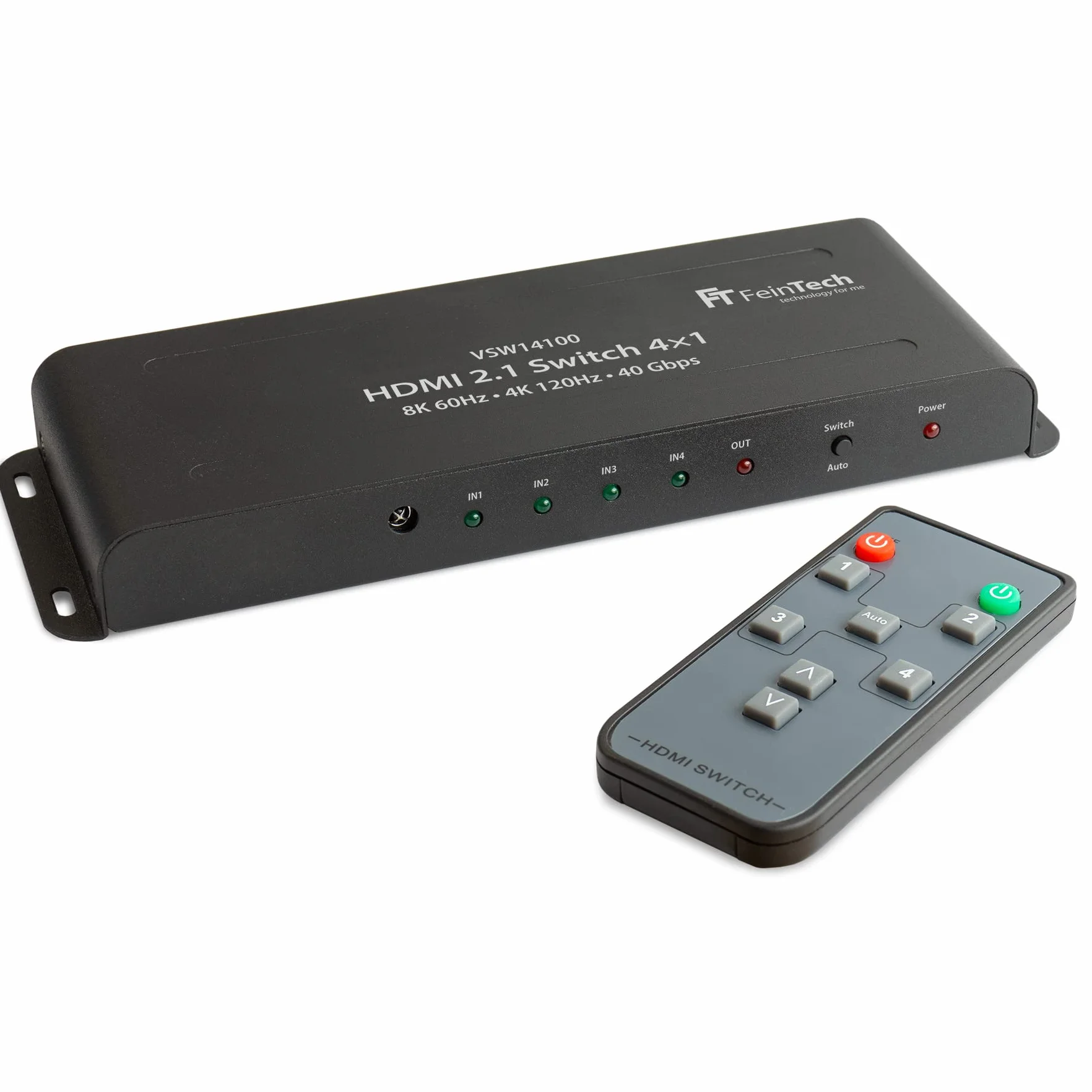 FeinTech VSW14100 Switch HDMI 4K 120Hz 4 Entrées 1 Sorties, Switch HDMI 2.1 avec Commutation Automatique pour PS5, Xbox et Autres lecteurs multimédias