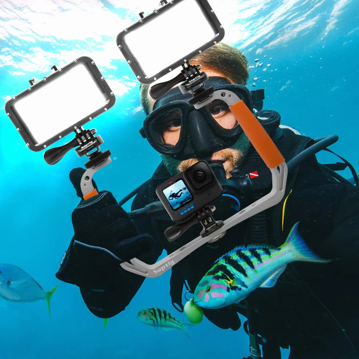 Suptig Support de plongée pour GoPro Hero 12 11 10 9 8 7, DJI Osmo, Insta 360, Olympus TG, téléphone et Autres caméras d'action