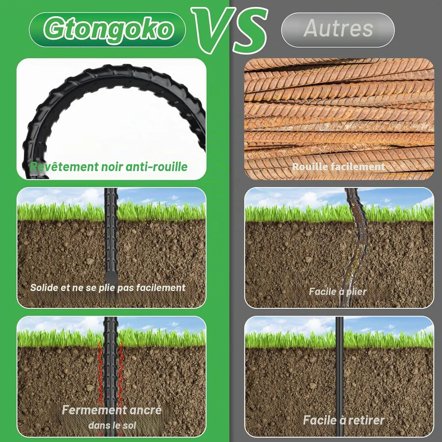Piquets de Tente en Acier Galvanisé 30cm avec Crochets pour Camping, Trampoline, Balançoire