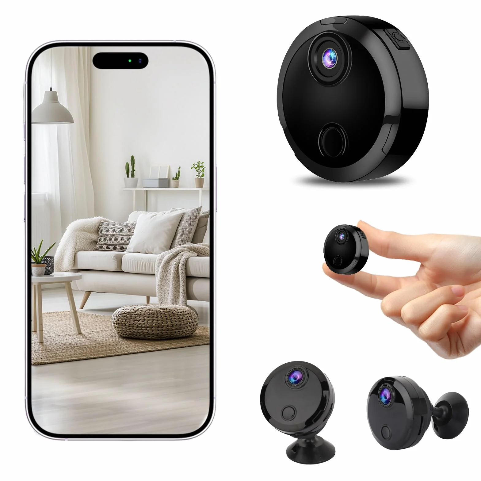 Mini Caméra de Surveillance WiFi 1080P Intérieur, Camera Intérieur et Extérieur sans Fil avec 2.4GHz WiFi, Vision Nocturne et Détection de Mouvement, pour Maison et Voiture