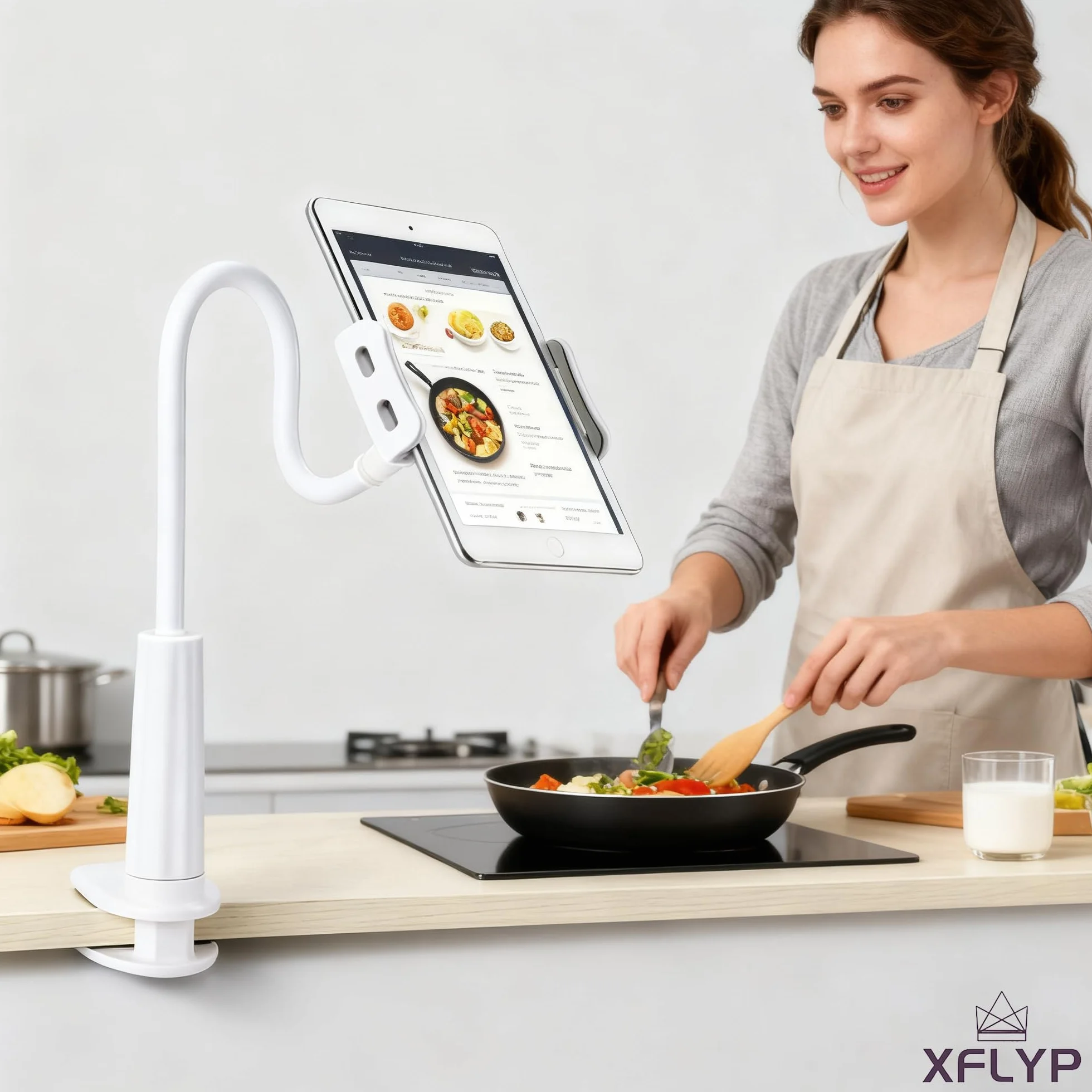 Support de Téléphone, Universelle Lit Support Telephone Bureau Rotation 360° Support,80 cm de Longueur Totale, Gooseneck Support Réglable, Bras Extensible (Blanc)