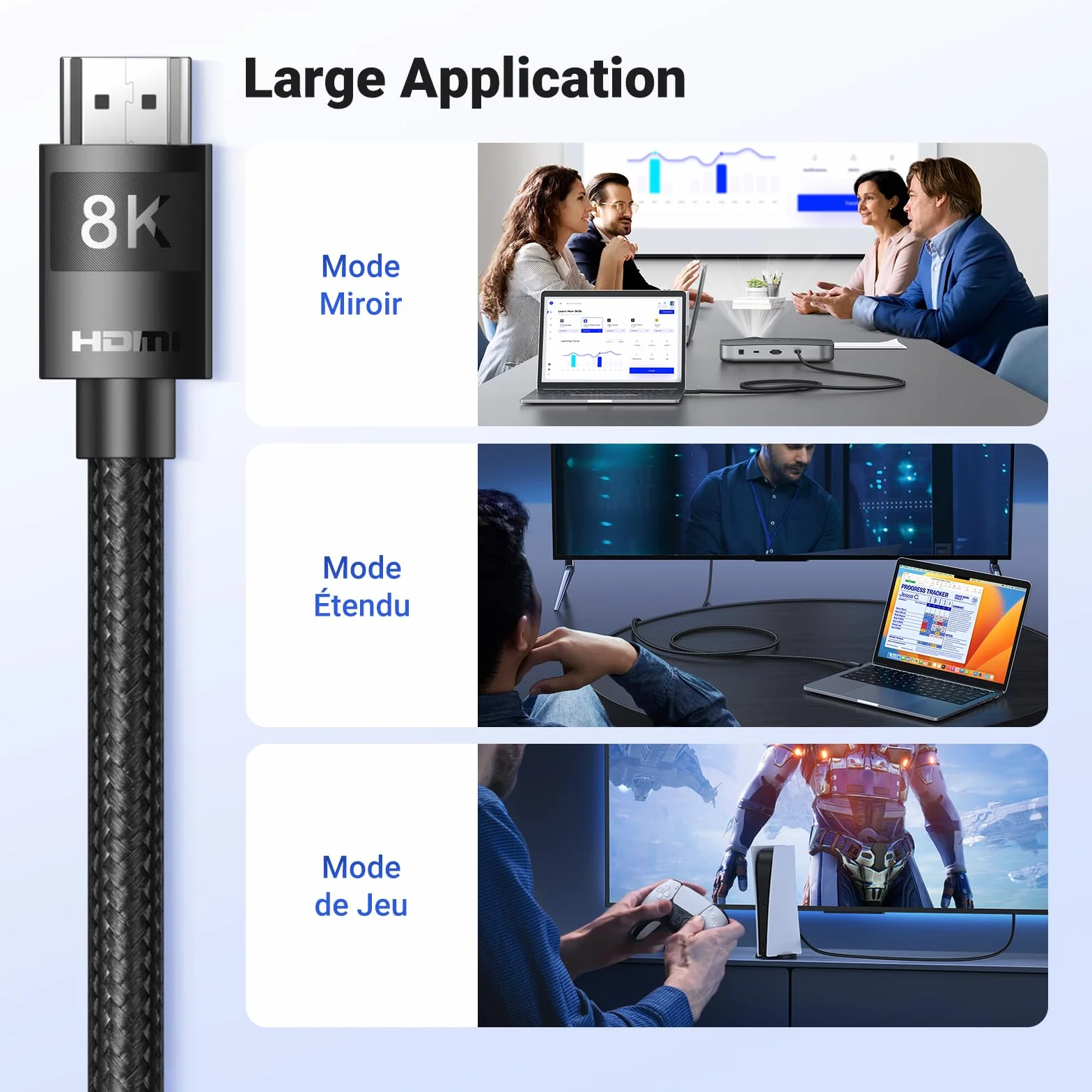 UGREEN 10K 8K 60Hz Câble HDMI 2.1 Certifié 4K 240Hz UHD Haute Vitesse 48Gbps 3D eARC HDR 10+ VRR HDCP 2.3 Dolby Vision Compatible avec Switch PS5 PS4 Xbox One X HDTV MacBook Pro Mac Mini M4 (2M)