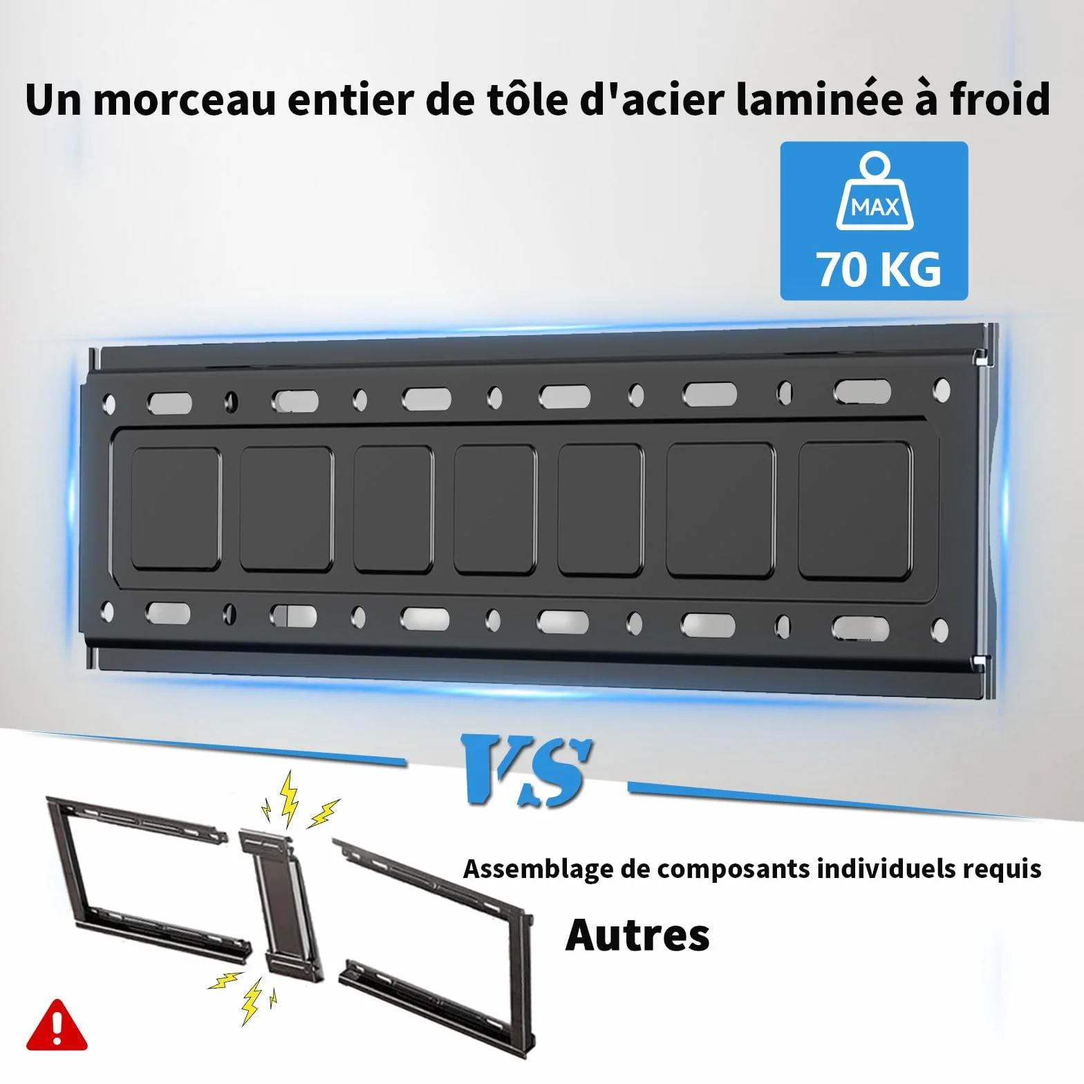 Support Mural TV pour téléviseurs de 32 à 75 Pouces, réglage de l'inclinaison vers Le Haut et vers Le Bas, VESA Max 600x400 mm Charge 70 kg, 40 43 50 55 60 65 Pouces Rack Mural pour TV