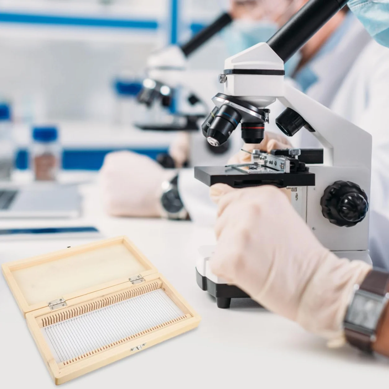 Boîte de Rangement pour Lames de Microscope 50 Lames Métal Nickelé Serrure