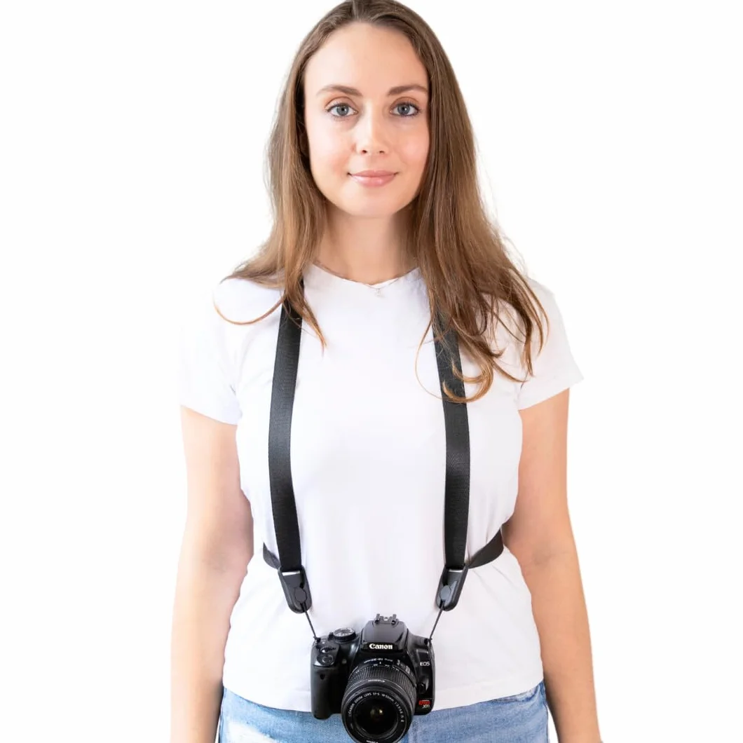 Camstrap - Sangle Appareil Photo et Jumelles Mains-Libres Ultra-Légère et Ajustable, Système d'attaches rapides avec connecteurs, Protection Optimale du Cou et du Dos, Universellement Adaptable