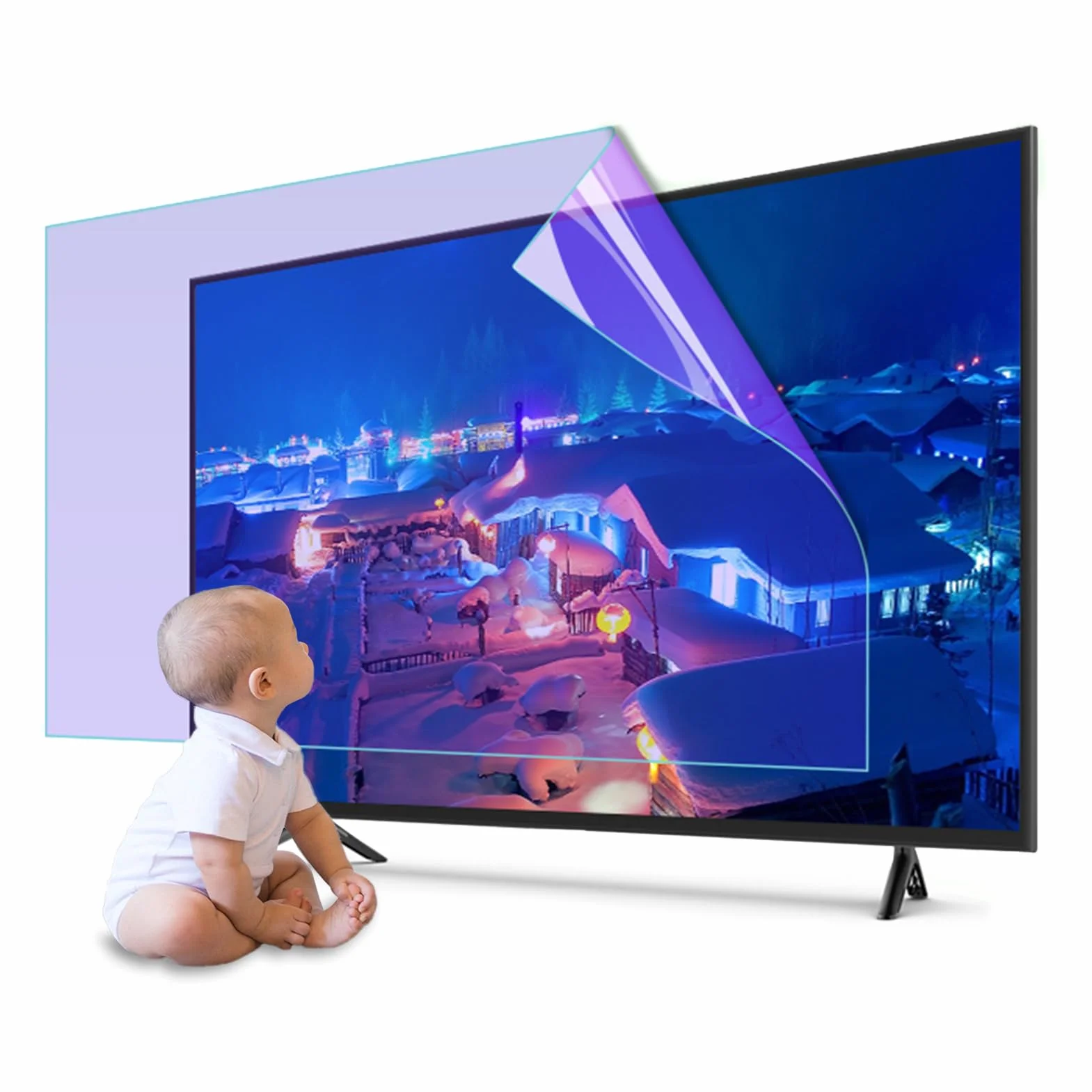 Film Mat Anti-Reflets 55 Pouces, Filtre Anti-Lumière Bleue pour Écran TV, Protection Anti-Rayures sans Bulles