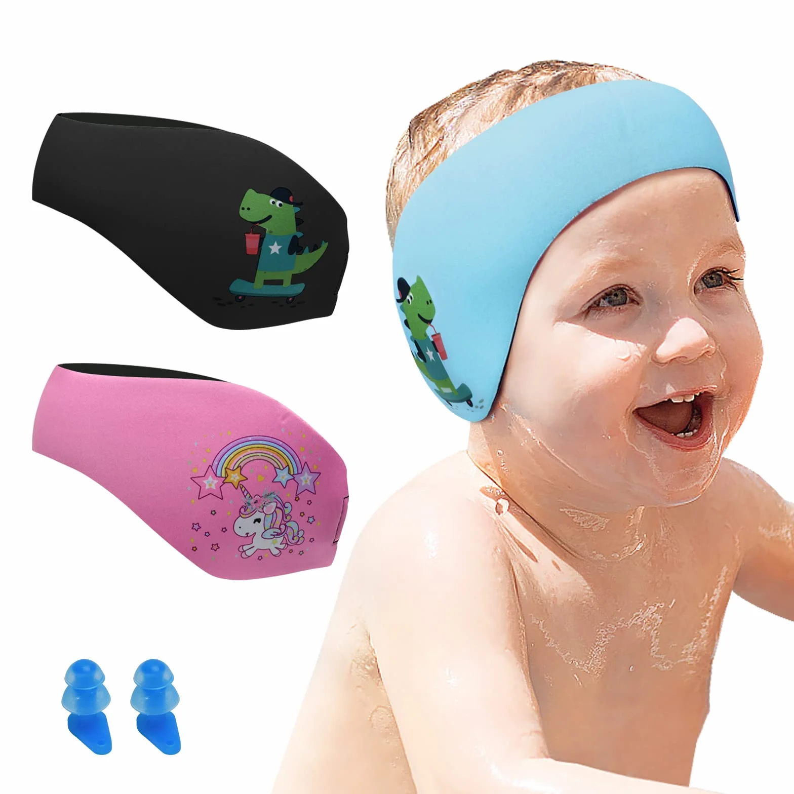 Bandeau de Natation Enfant Néoprène Élastique Protection Auditive Piscine Plage Sports Nautiques Bleu M