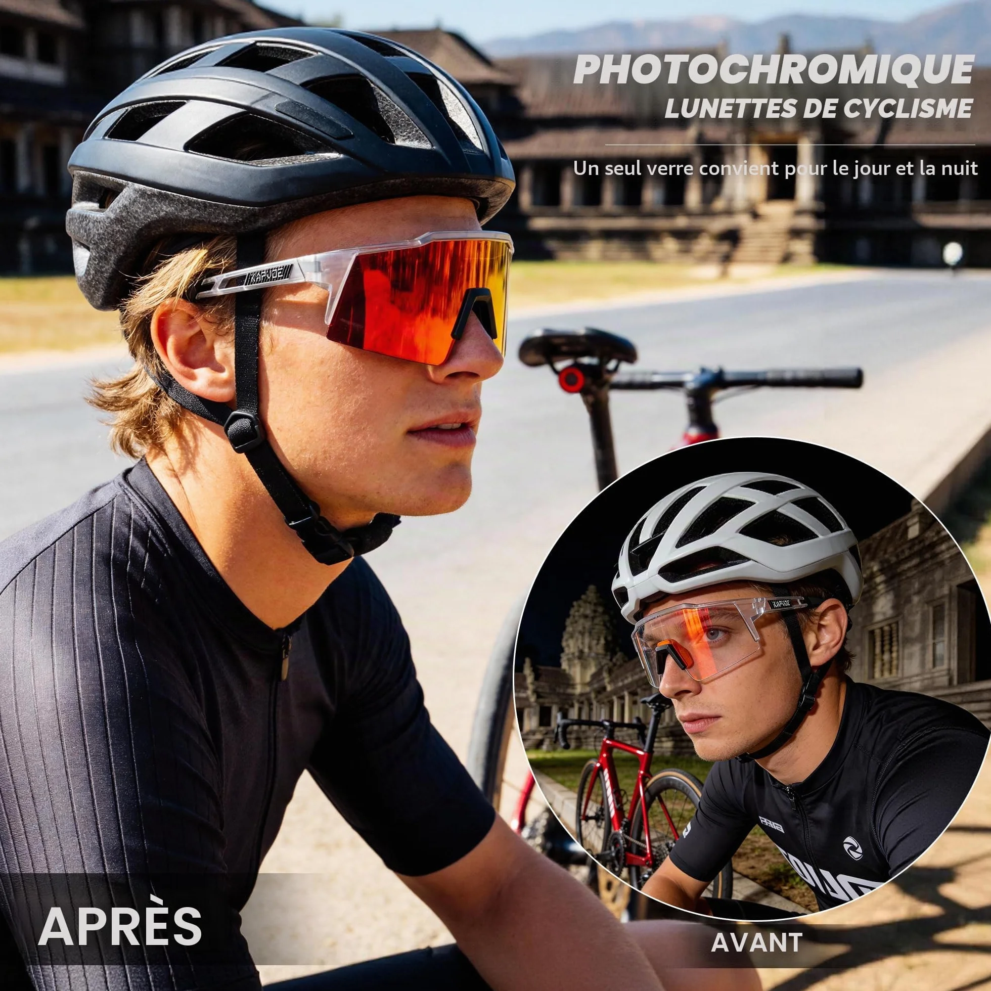 KAPVOE Lunettes Cyclisme Photochromique Tr90 Cadre Vélo VTT Protection UV400 K9023