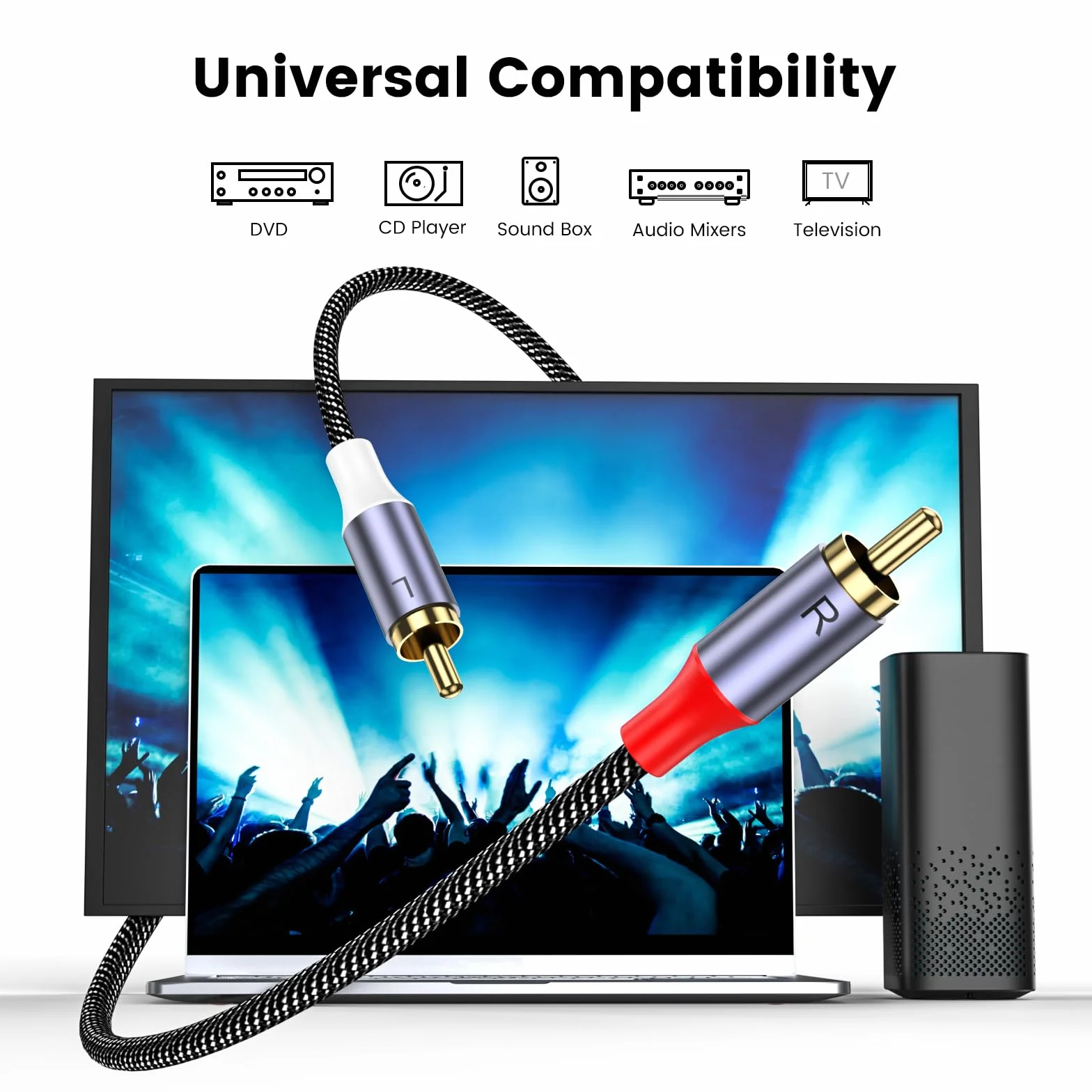 MOSWAG Câble Stéréo RCA Mâle vers Mâle 1m, Plaqué Or 24 Carats Nylon Tressé pour Audio Home Cinéma HDTV